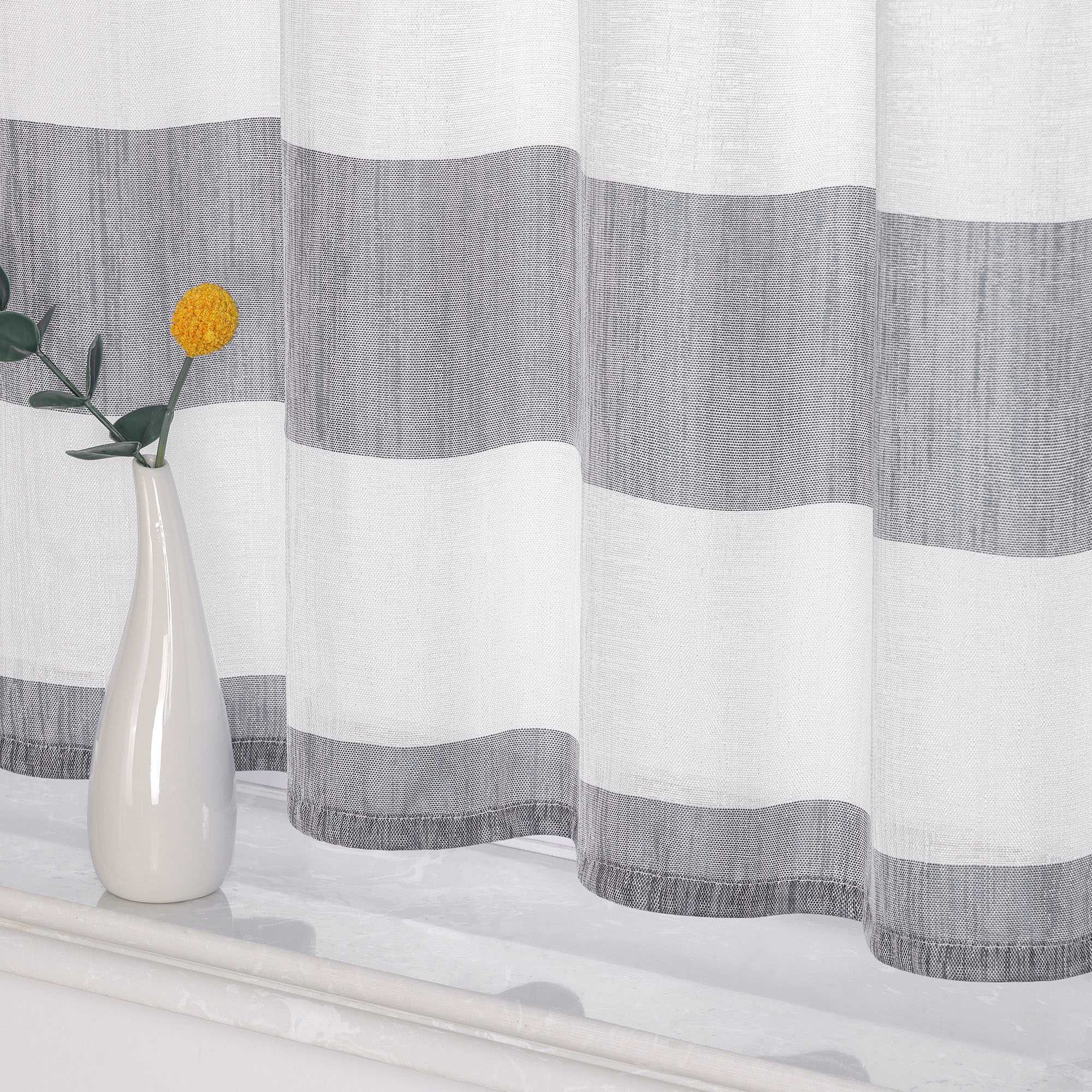 Delien Cafe Curtain in Country Style with Stripes - W x H 120 x 60cm, Gray