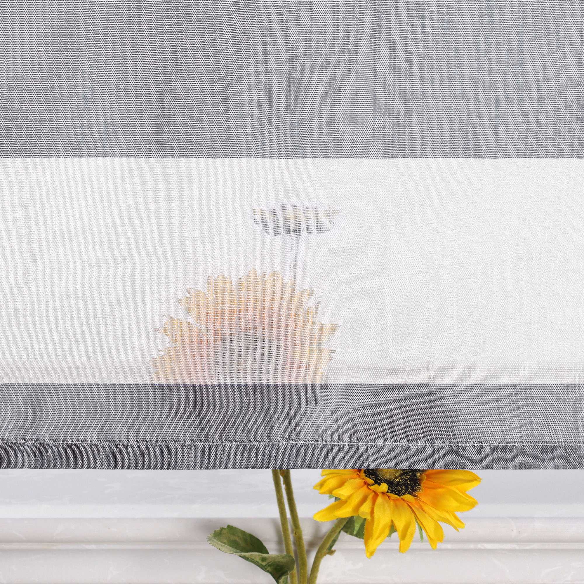 Delien Cafe Curtain in Country Style with Stripes - W x H 135 x 45cm, Gray