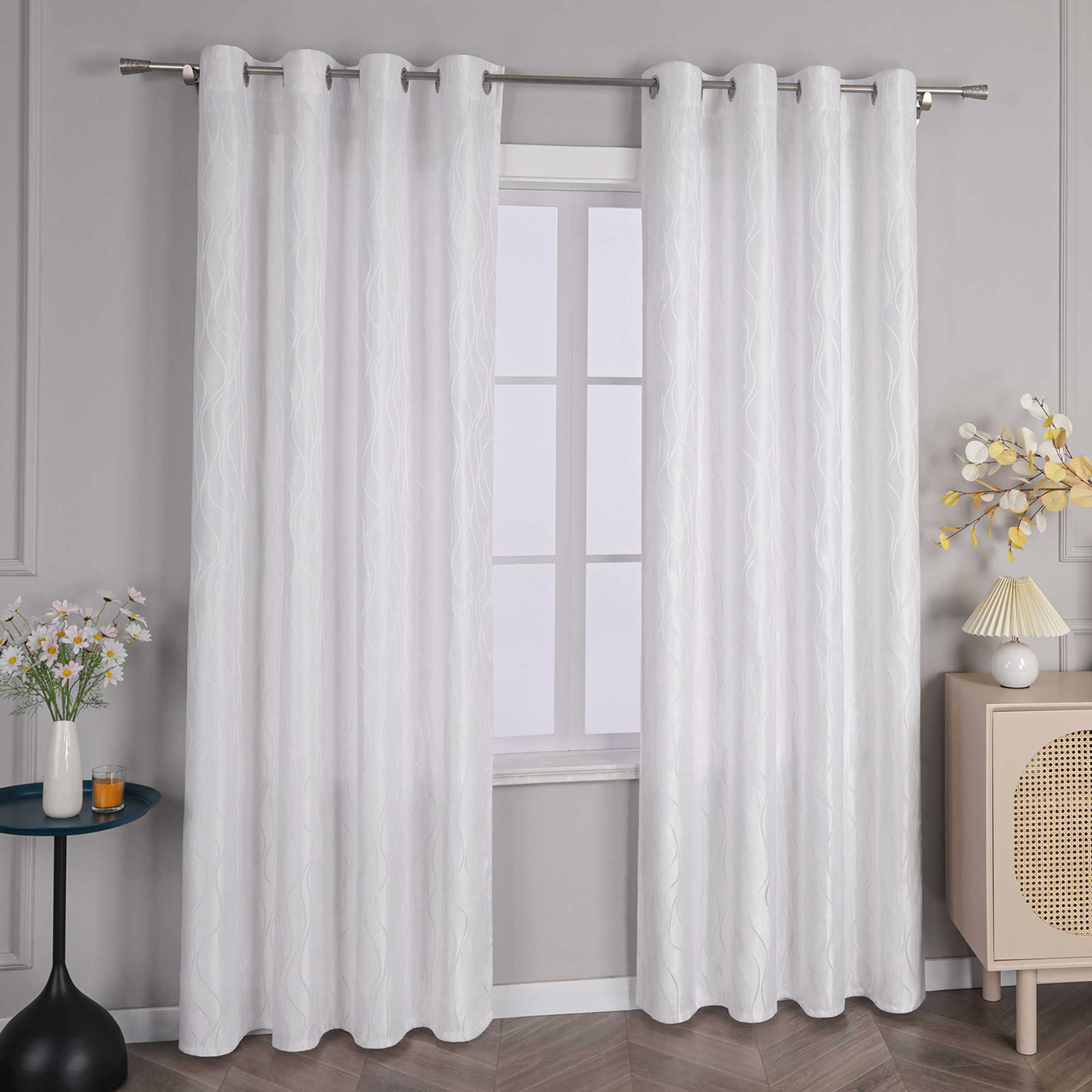 Blackout Grommet Curtain Opaque Bedroom 1 Piece - White, H x W 175 x 140cm