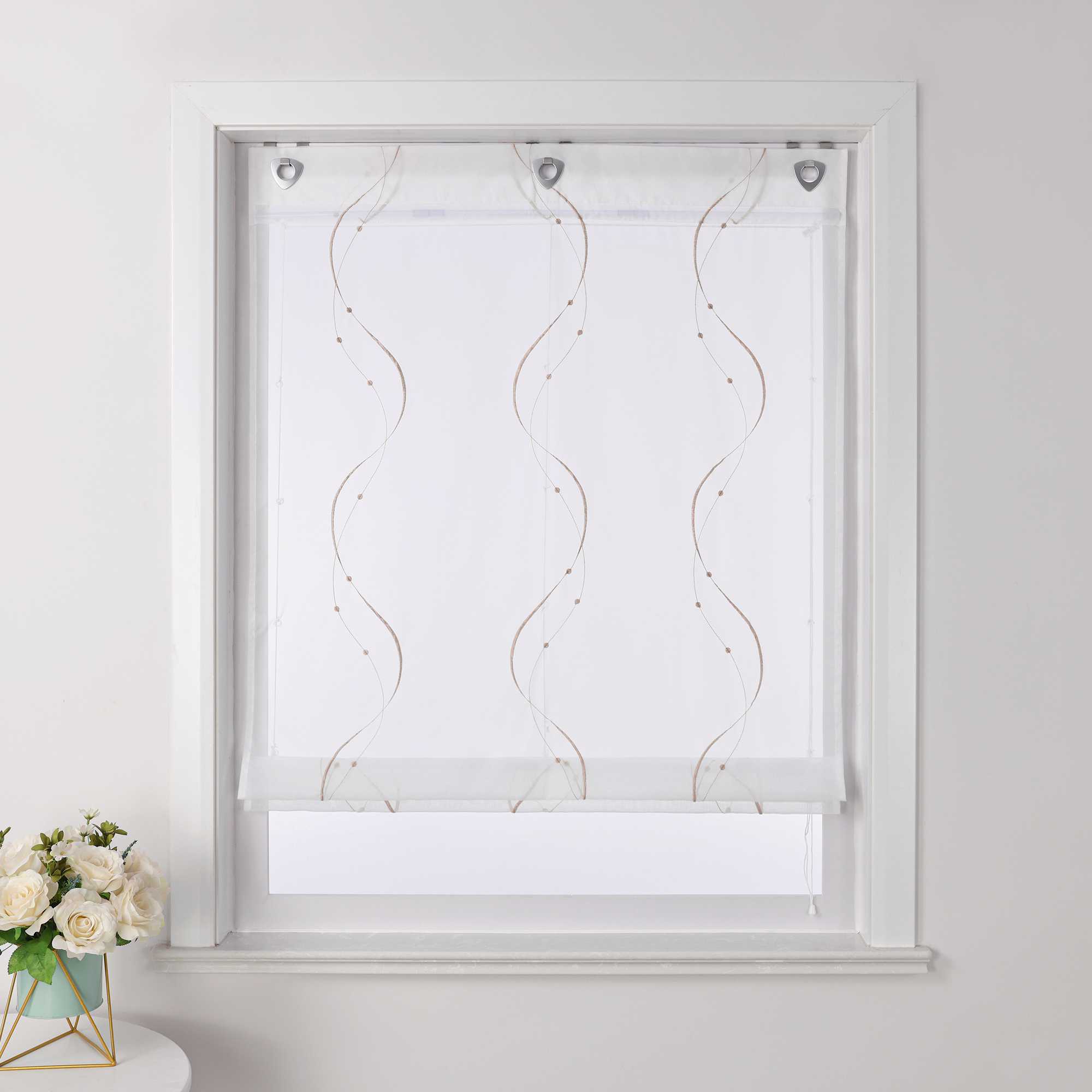 Roman Shade No-Drill with U-Hooks and Embroidery 1 Piece - Purple, W x H 120 x 140cm