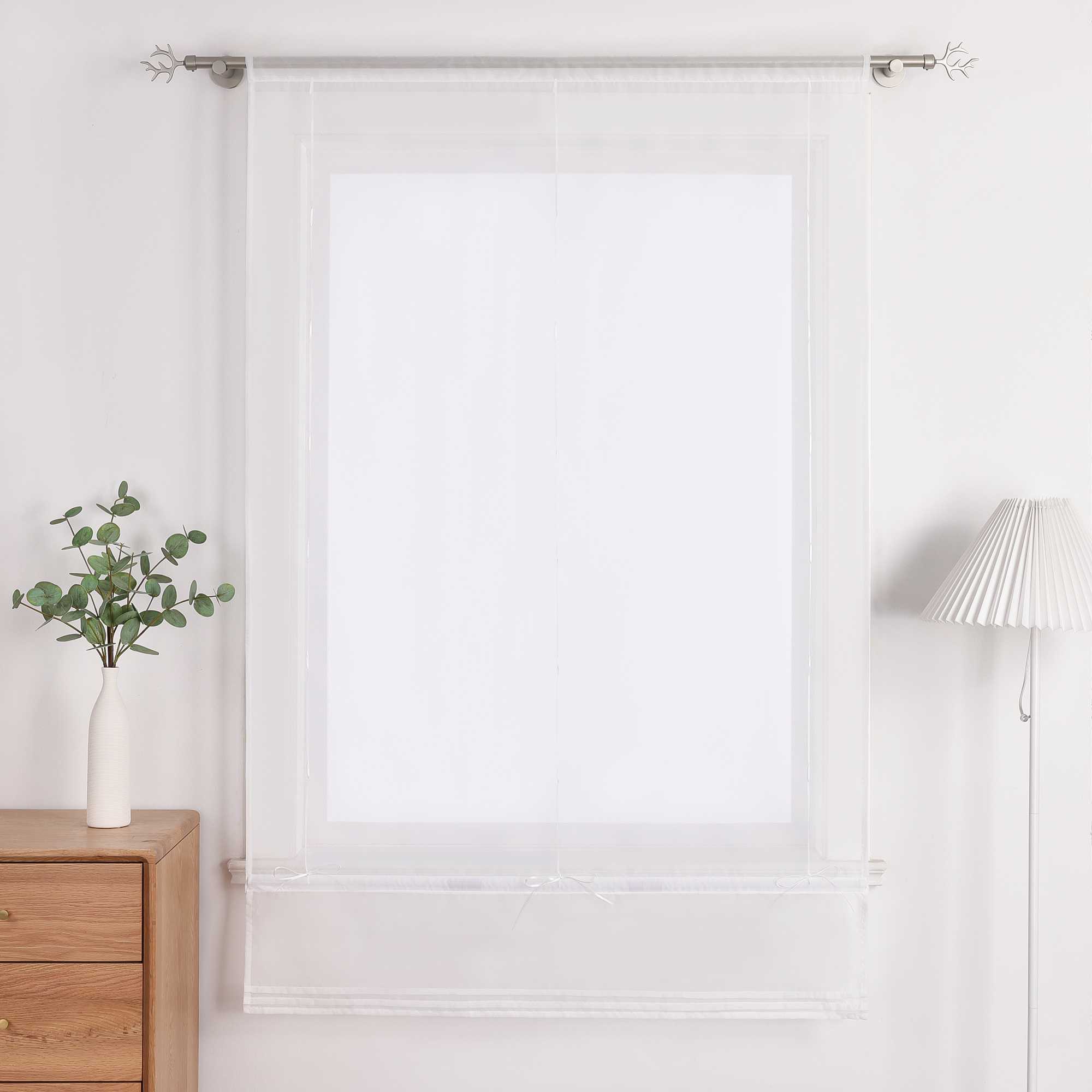 Roman Shade with Rod Pocket Sheer Airy Solid Color 1 Piece - Beige, W x H 80 x 155cm