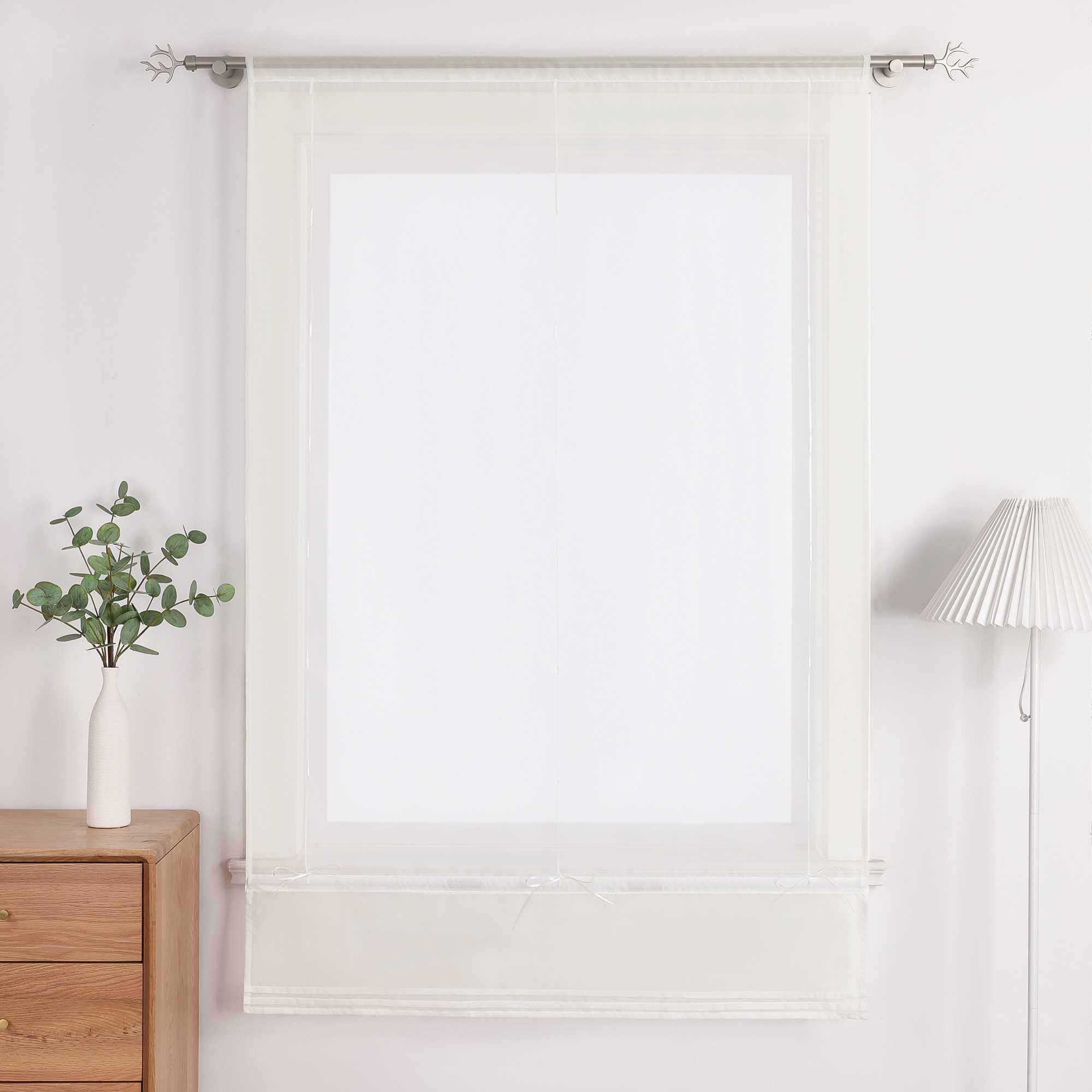 Roman Shade with Rod Pocket Sheer Airy Solid Color 1 Piece - Brown, W x H 80 x 155cm