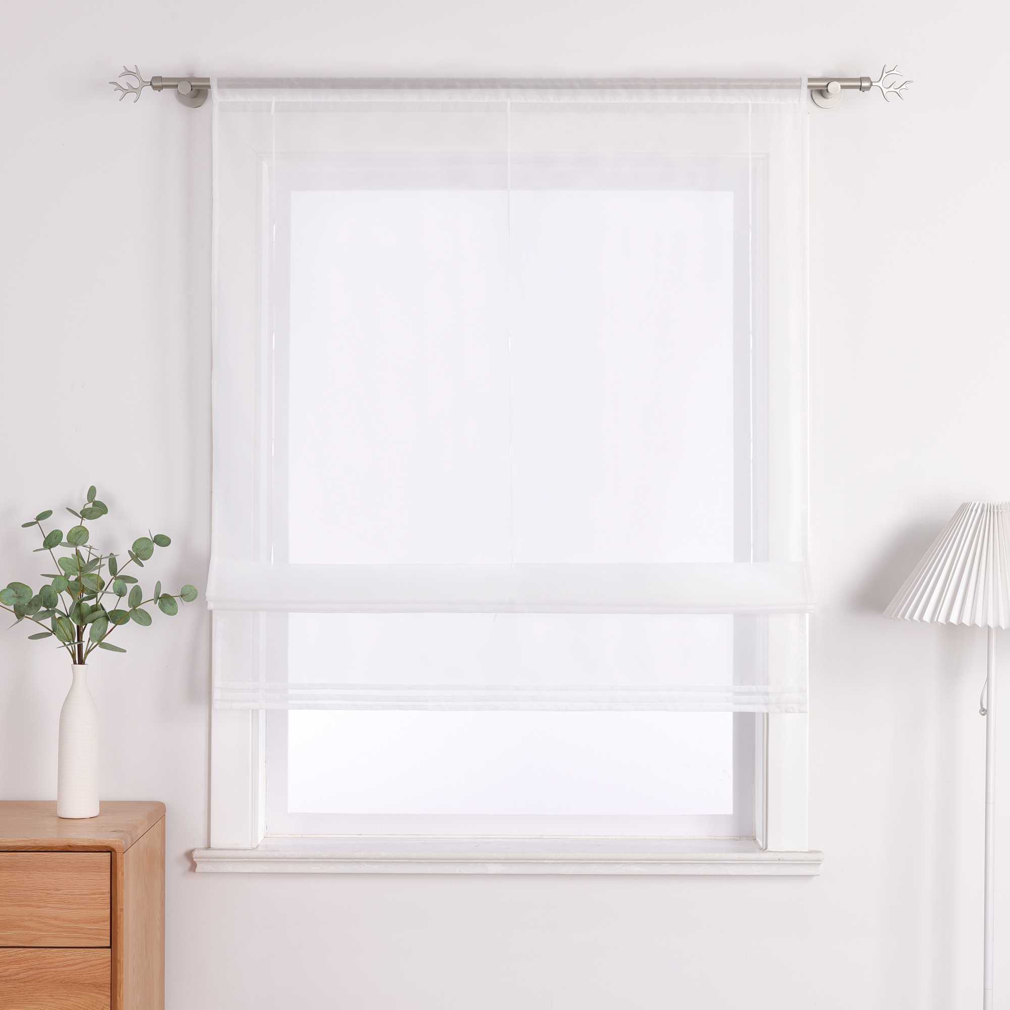 Roman Shade with Rod Pocket Sheer Airy Solid Color 1 Piece - Beige, W x H 60 x 155cm