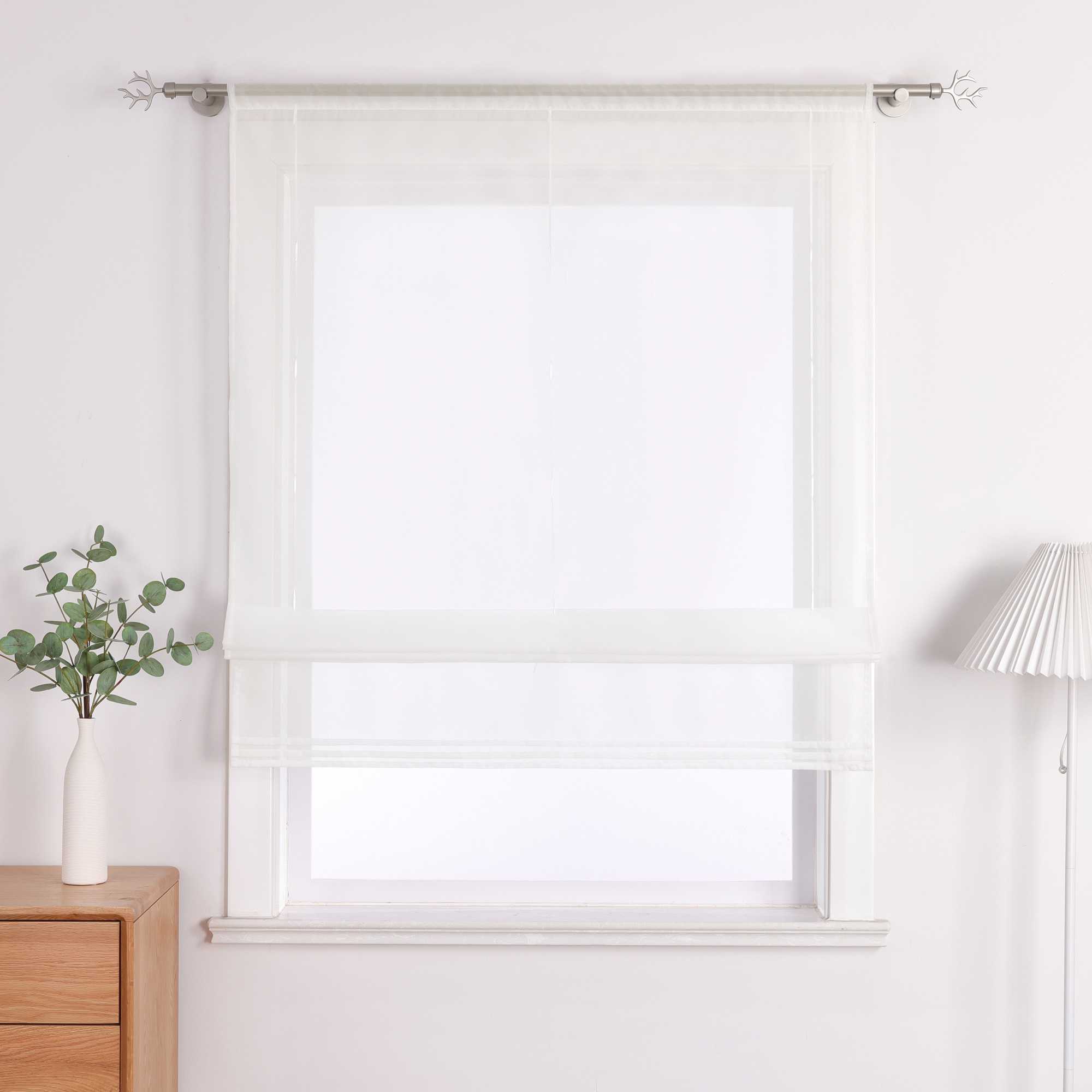 Roman Shade with Rod Pocket Sheer Airy Solid Color 1 Piece - Brown, W x H 100 x 155cm