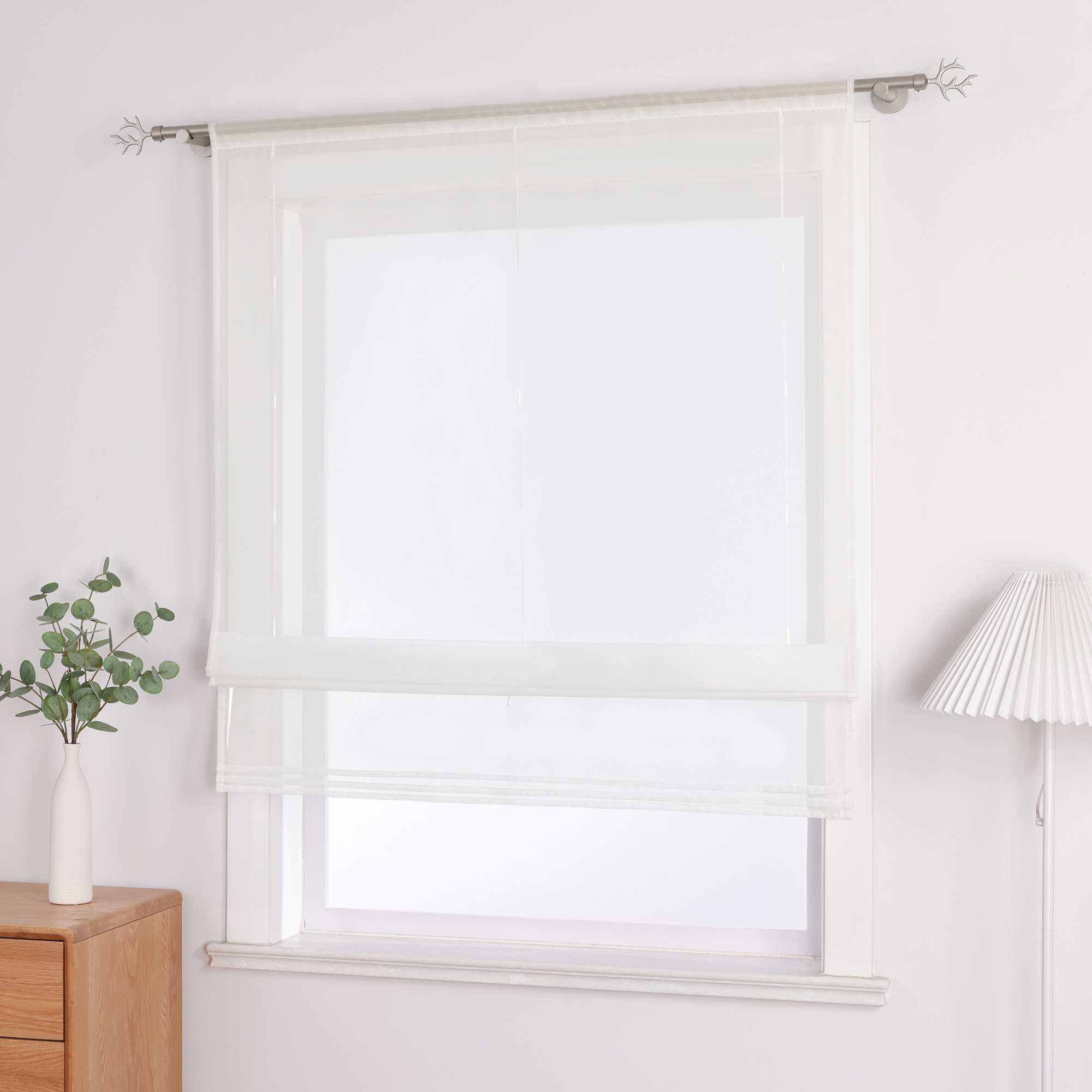Roman Shade with Rod Pocket Sheer Airy Solid Color 1 Piece - Brown, W x H 120 x 155cm