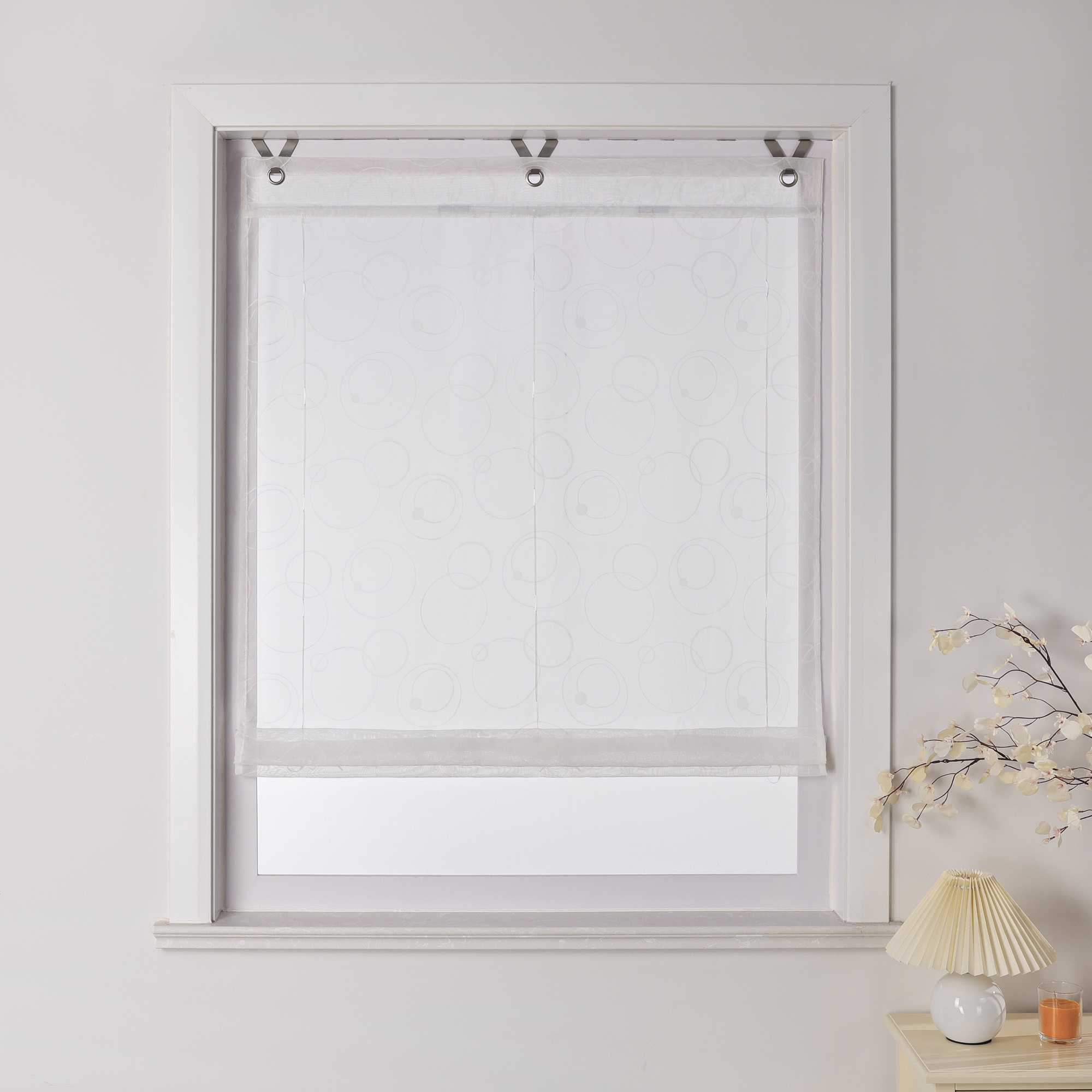 Roman Shade No-Drill Modern Kitchen Grommet Top with Hook Hanging Semi-Sheer - White, W x H 45 x 130cm