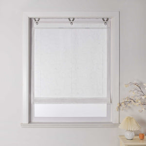 Roman Shade No-Drill Modern Kitchen Grommet Top with Hook Hanging Semi-Sheer - White, W x H 45 x 130cm