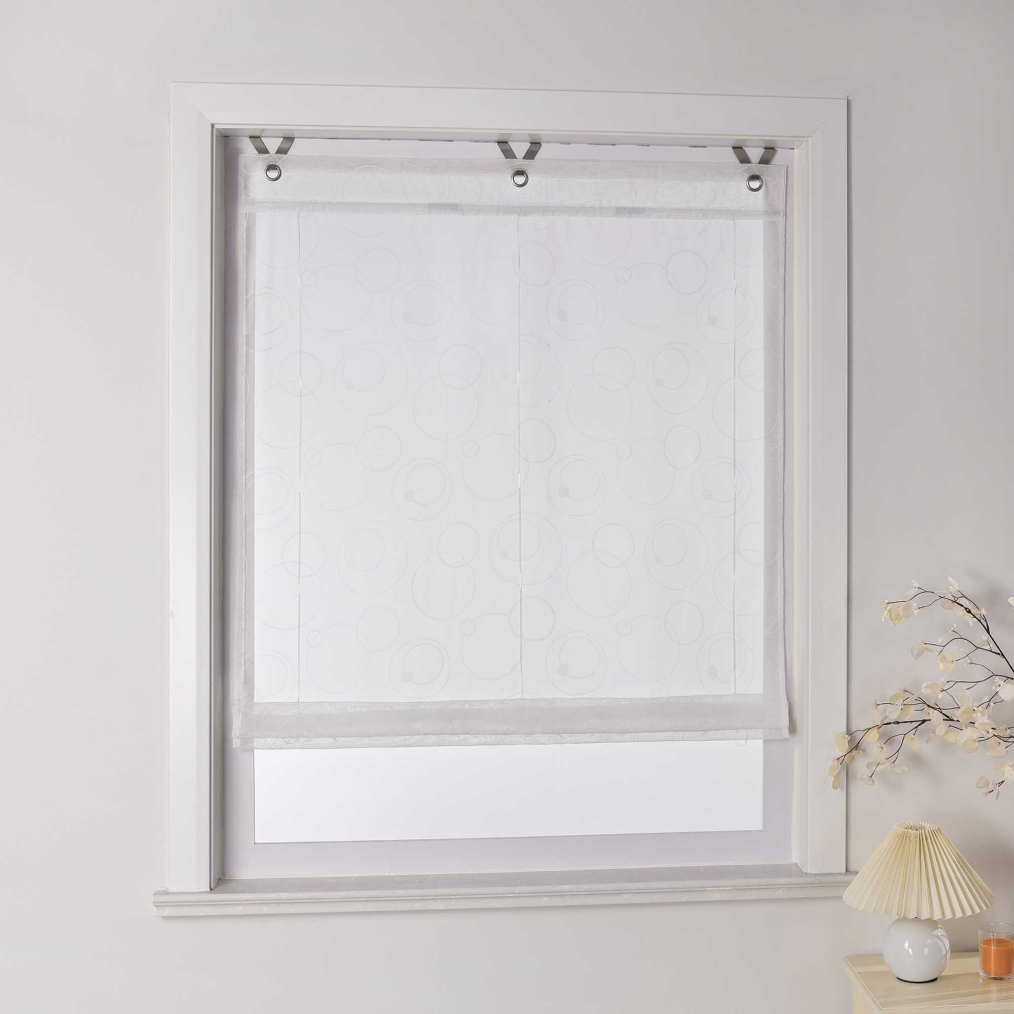 Roman Shade No-Drill Modern Kitchen Grommet Top with Hook Hanging Semi-Sheer - White, W x H 60 x 130cm