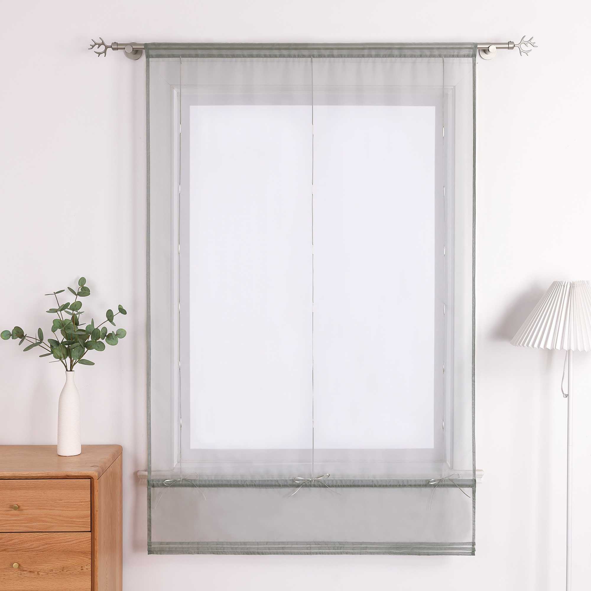 Roman Shade with Rod Pocket Sheer Airy Solid Color 1 Piece - Red, W x H 140 x 155cm