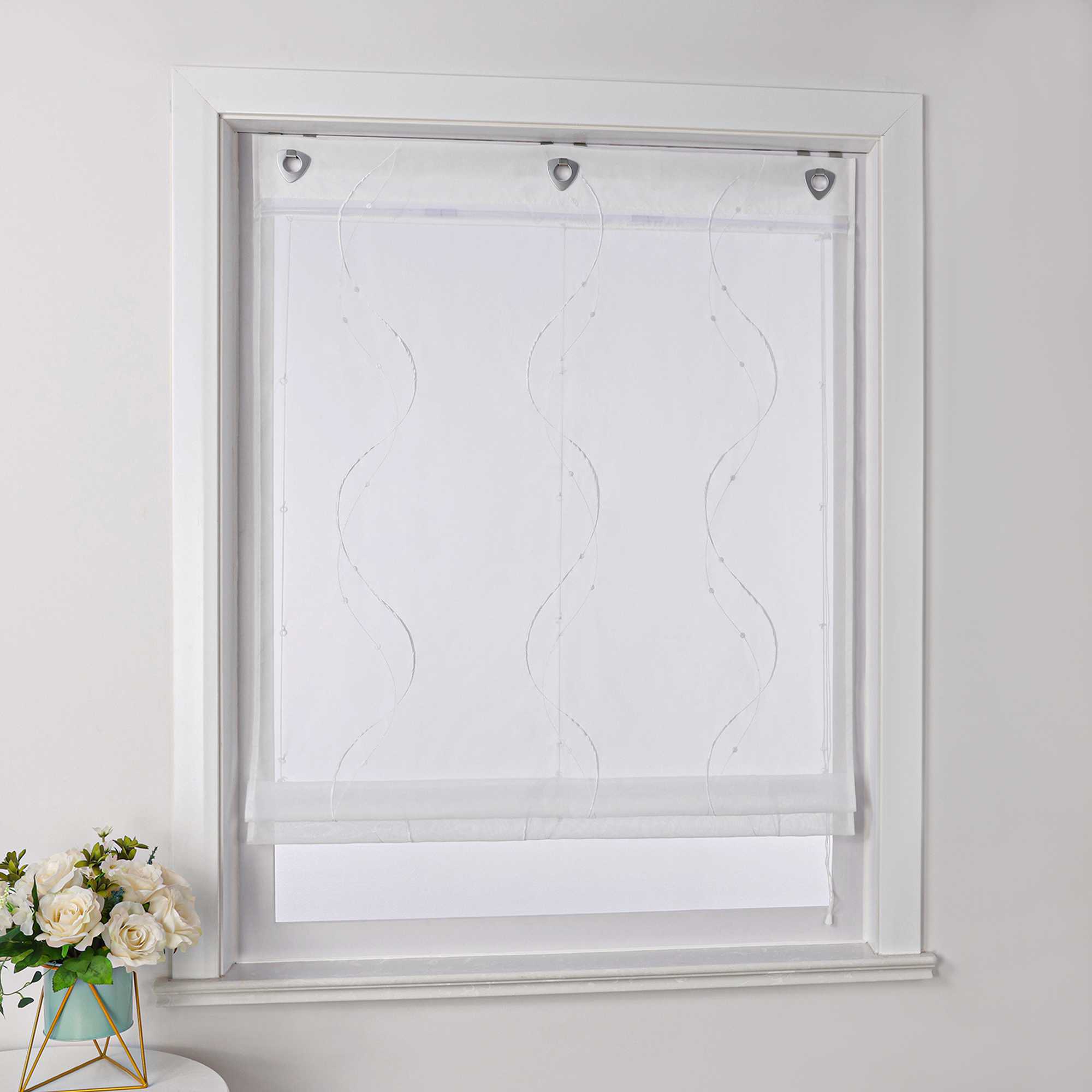 Roman Shade No-Drill with U-Hooks and Embroidery 1 Piece - Gray, W x H 120 x 140cm