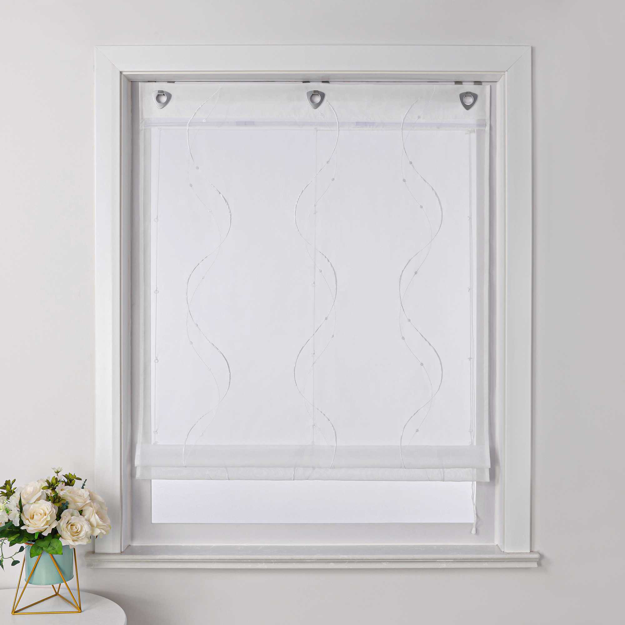 Roman Shade No-Drill with U-Hooks and Embroidery 1 Piece - Gray, W x H 100 x 140cm