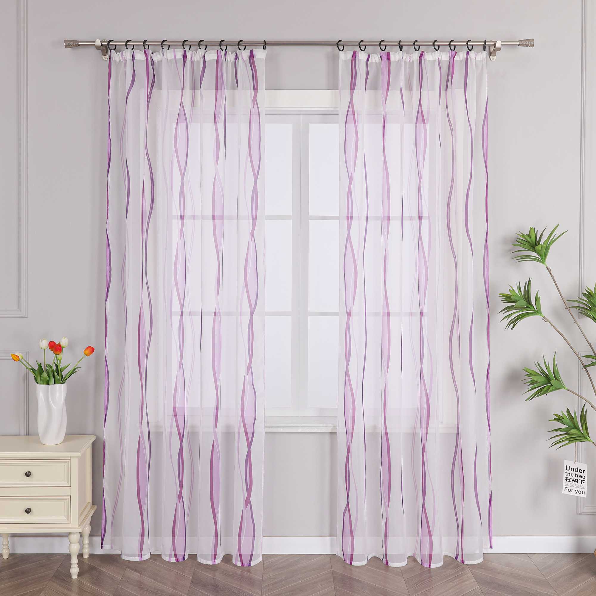 Curtain with Curtain Tape - Colorful Wave Pattern 1 Piece