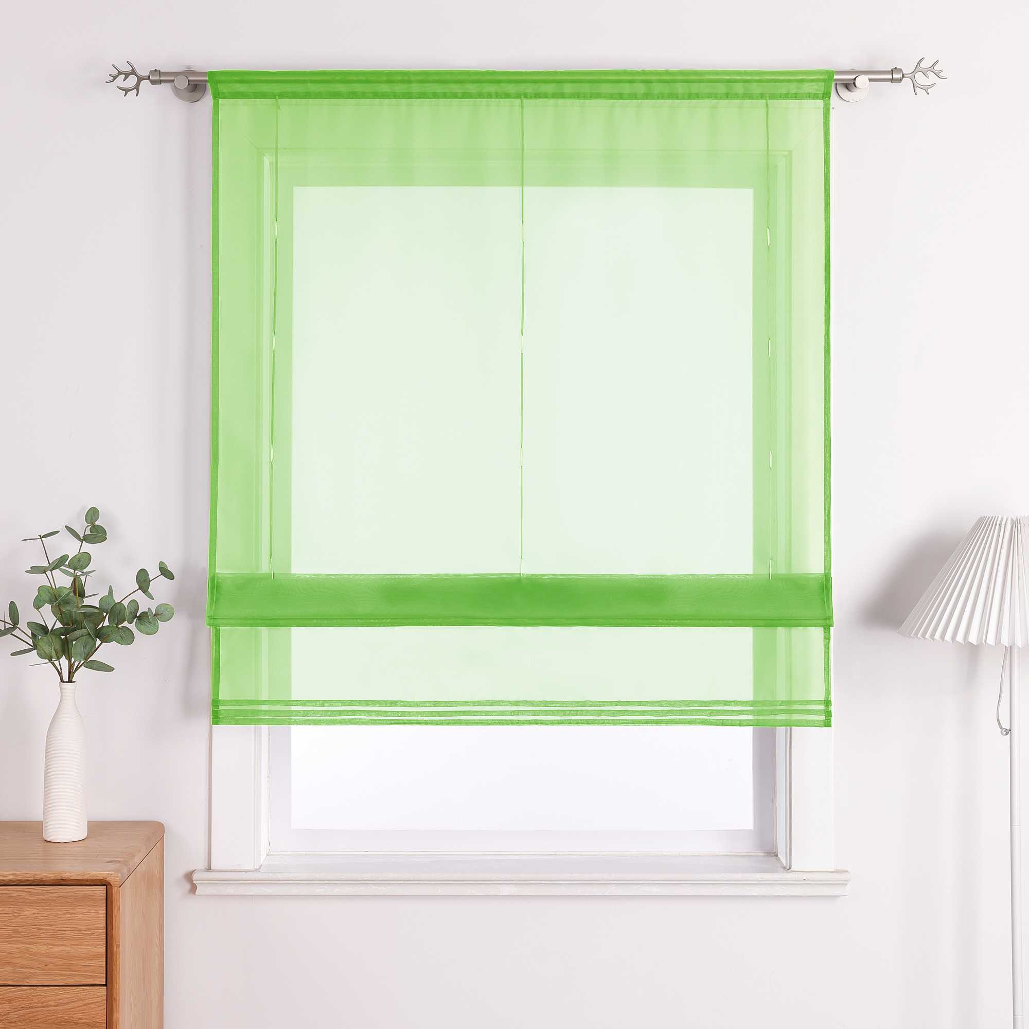 Roman Shade with Rod Pocket Sheer Airy Solid Color 1 Piece - Green, W x H 60 x 155cm