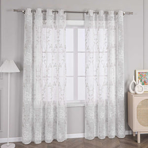 Curtain with Vine Pattern Grommet Curtain Panel 1 Piece - Beige, W x H 140 x 145cm