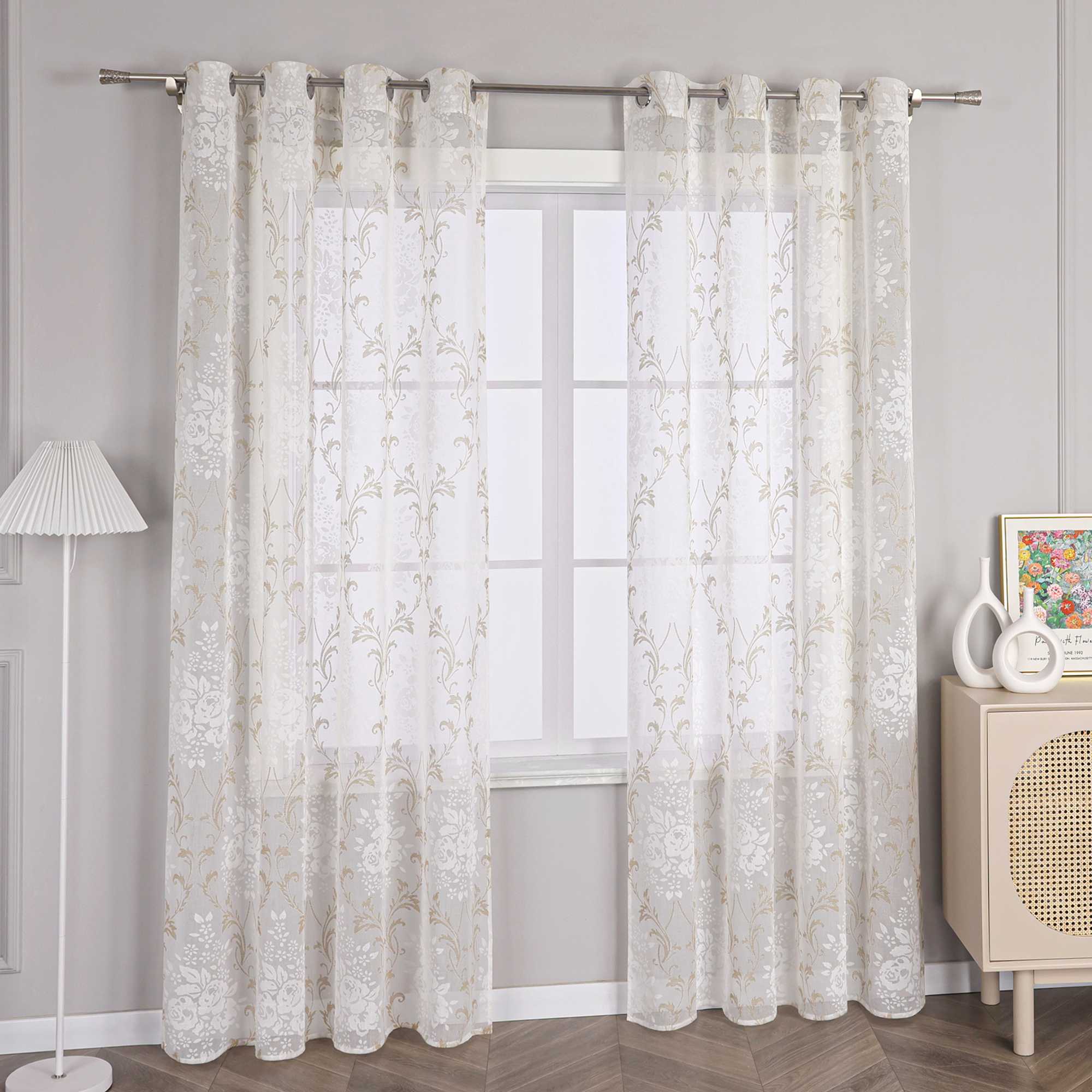 Curtain with Vine Pattern Grommet Curtain Panel 1 Piece