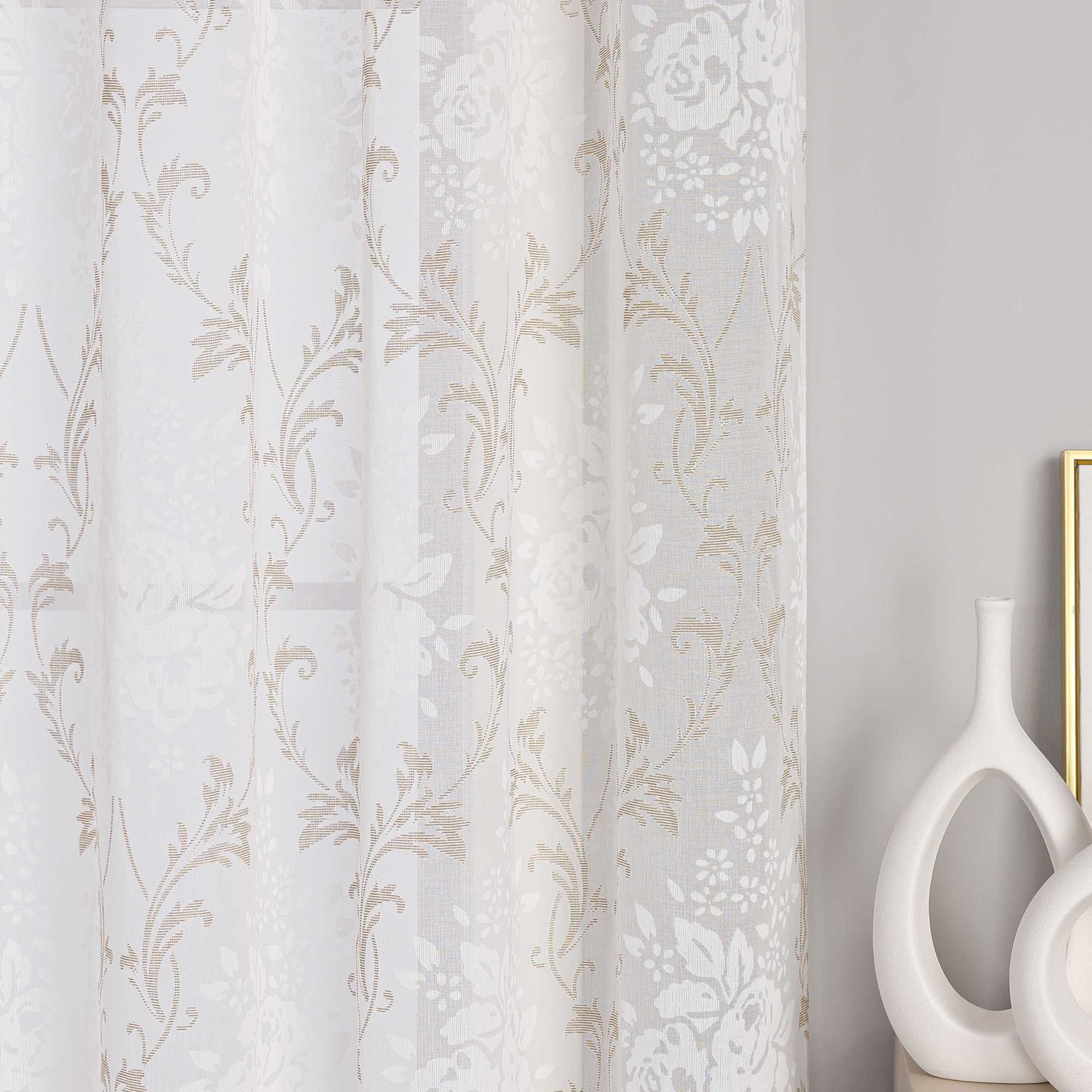 Curtain with Floral Pattern, Solid Color Lightweight Semi-Sheer