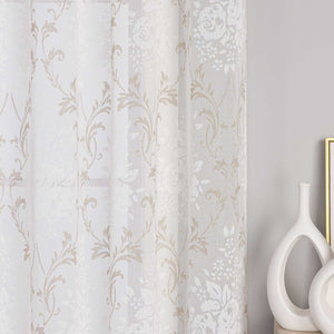 Curtain with Floral Pattern, Solid Color Lightweight Semi-Sheer