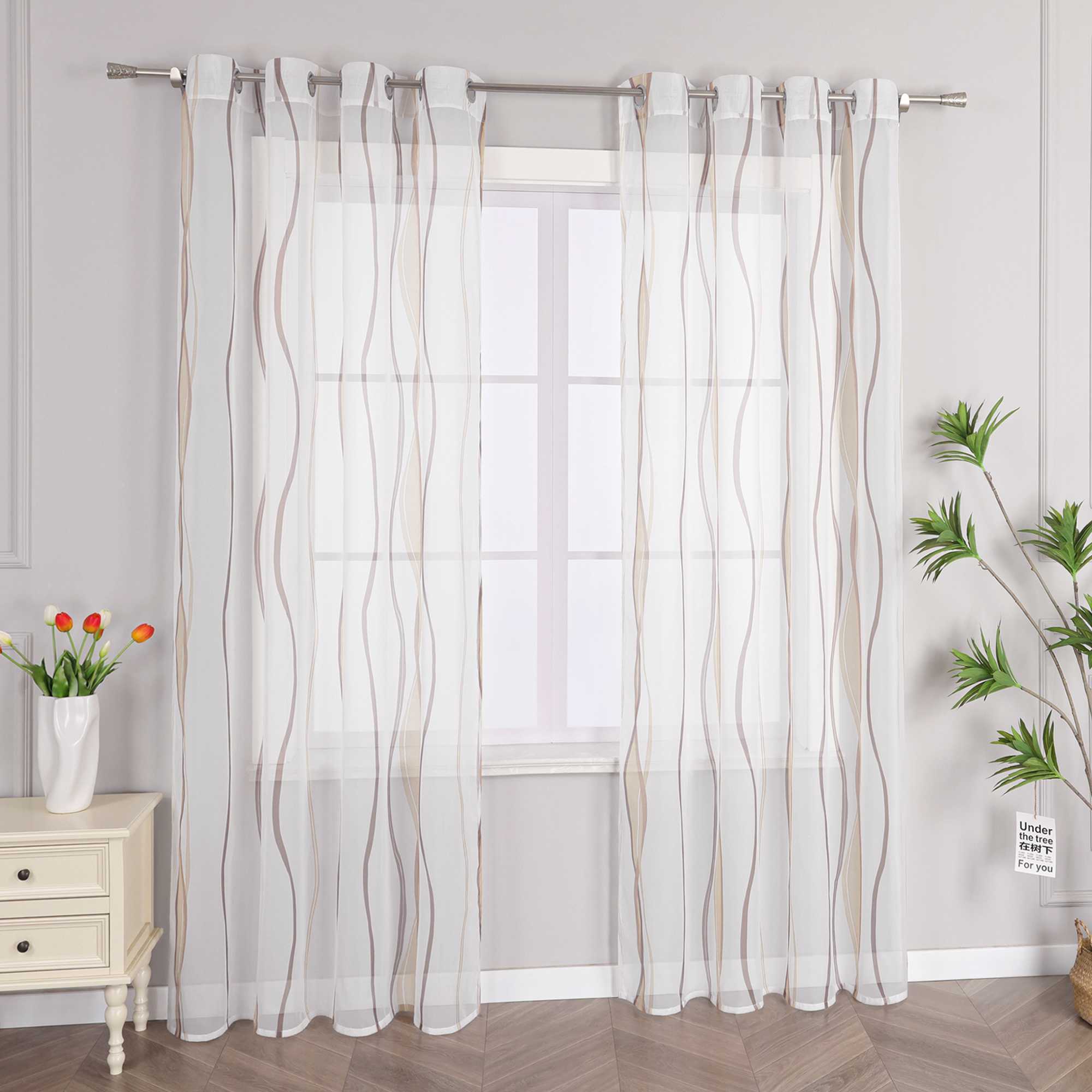 Grommet Curtain with Colorful Wave Patterns 1 Piece - sand, W x H 140 x 245cm