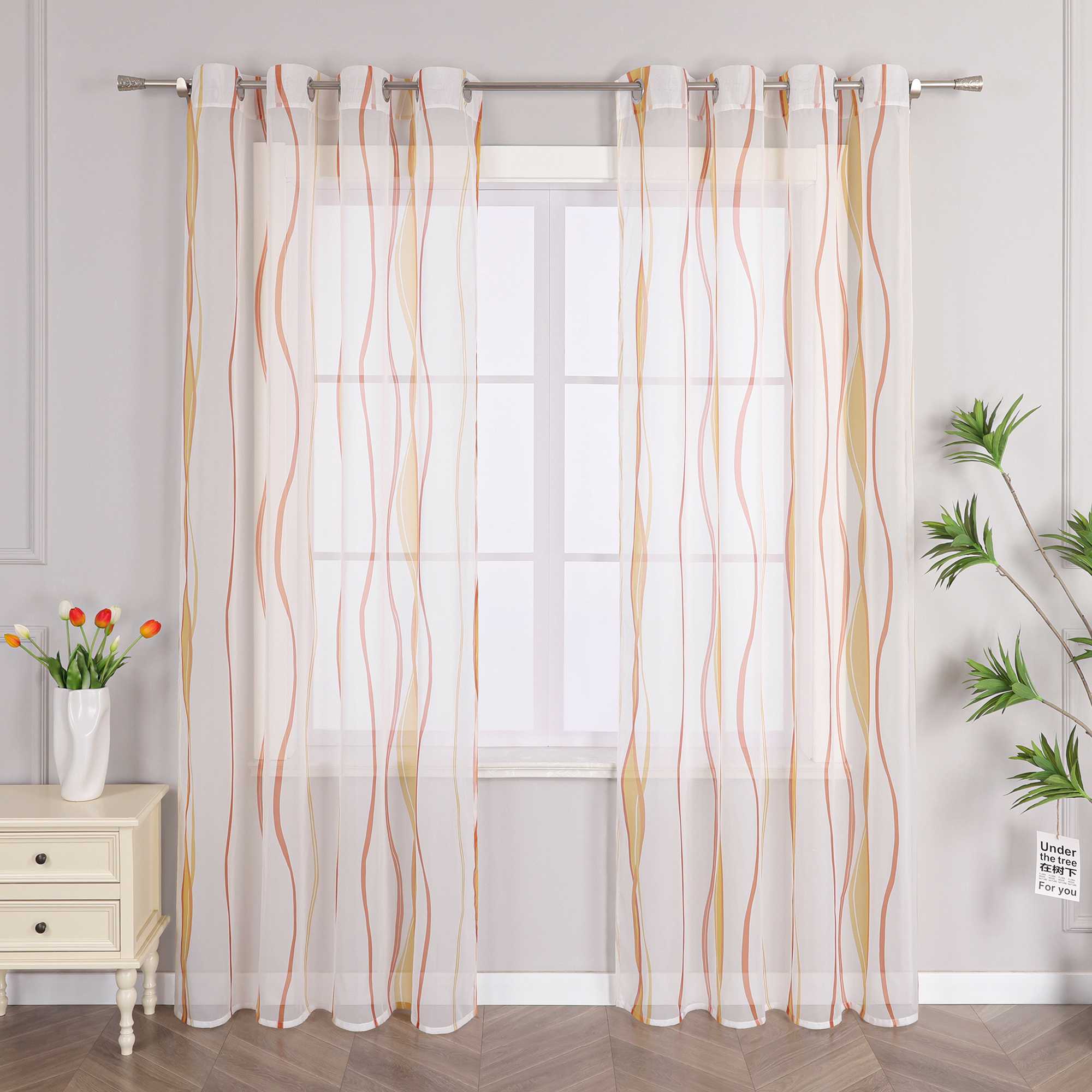Grommet Curtain with Colorful Wave Patterns 1 Piece - Gray, W x H 140 x 225cm