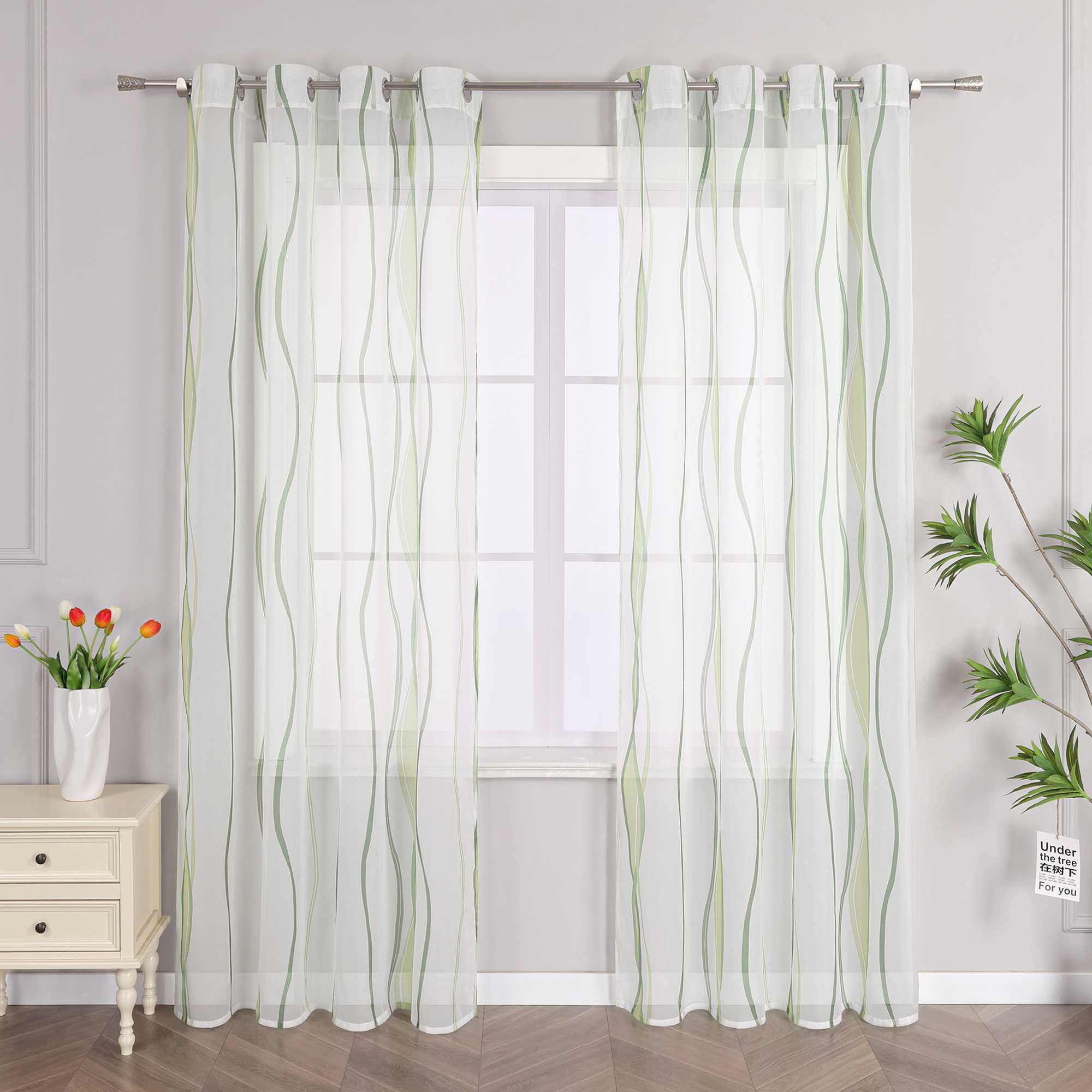 Grommet Curtain with Colorful Wave Patterns 1 Piece - orange, W x H 140 x 175cm
