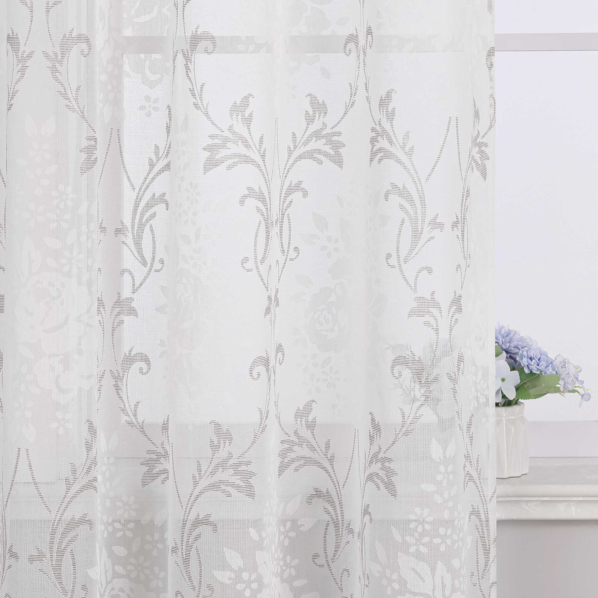 Curtain with Floral Pattern, Solid Color Lightweight Semi-Sheer - Blue, H x W 245 x 140cm