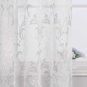Curtain with Floral Pattern, Solid Color Lightweight Semi-Sheer - Blue, H x W 245 x 140cm