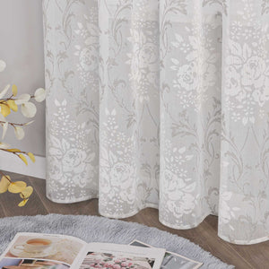 Curtain with Floral Pattern, Solid Color Lightweight Semi-Sheer - Gray, H x W 145 x 140cm