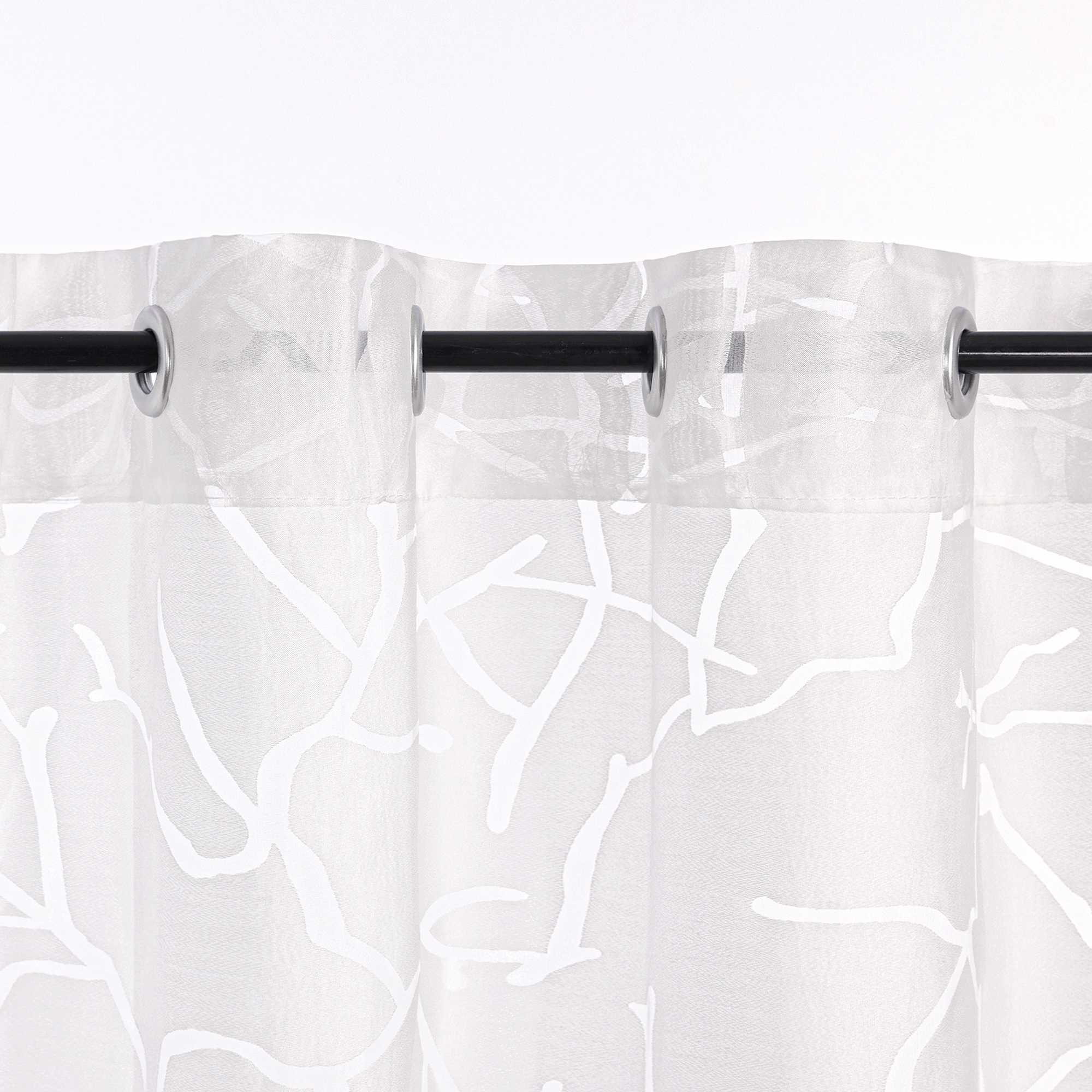 Cafe Curtain with Line Pattern and Branch Motif 1 Piece - White, H x W 30 x 120cm