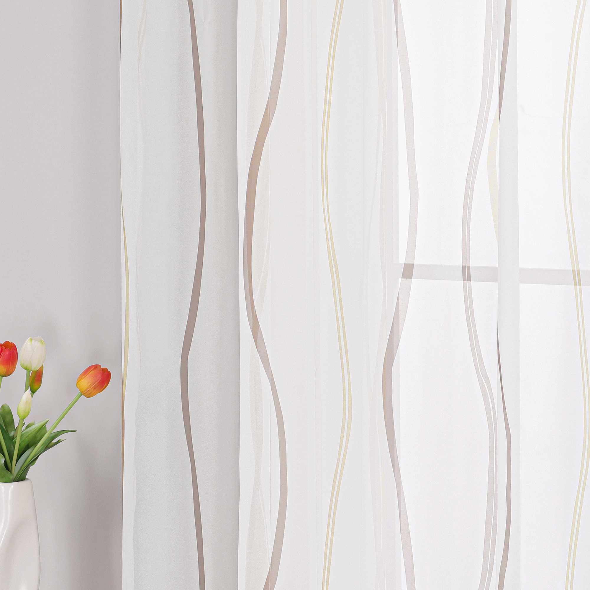 Curtain with Colorful Wave Patterns Sheer 1 Piece