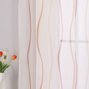 Curtain with Colorful Wave Patterns Sheer 1 Piece - Green, W x H 140 x 225cm