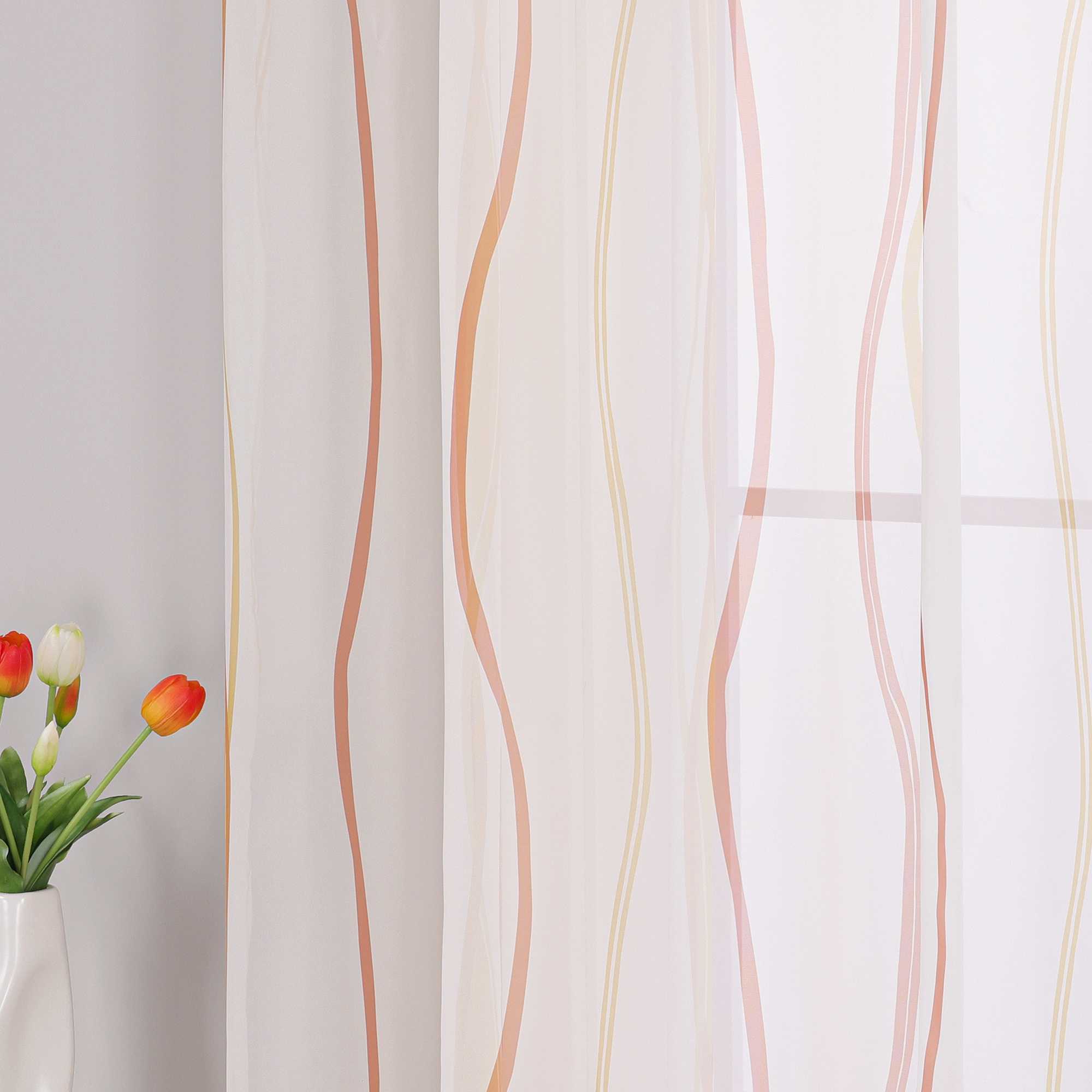 Curtain with Curtain Tape - Colorful Wave Pattern 1 Piece - Gray, W x H 140 x 145cm