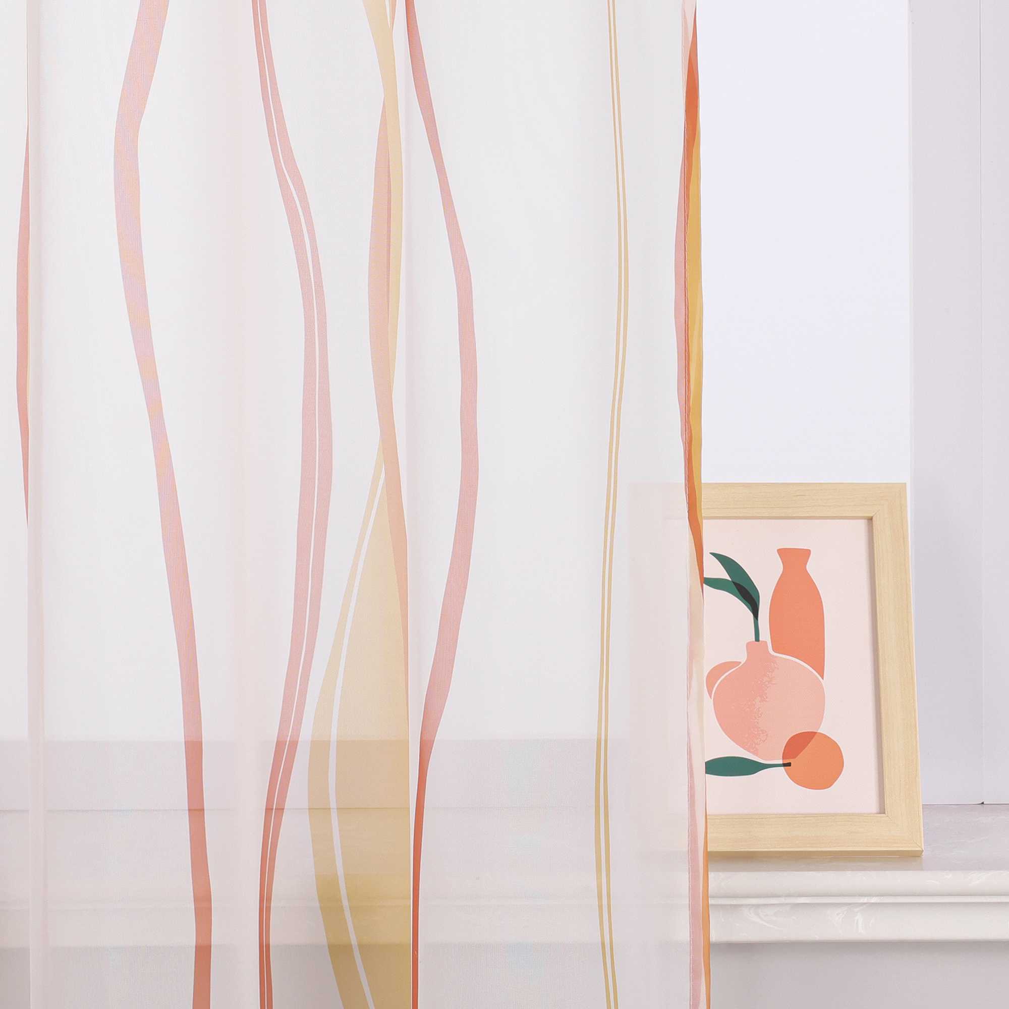 Curtain with Colorful Wave Patterns Sheer 1 Piece - Green, W x H 140 x 245cm