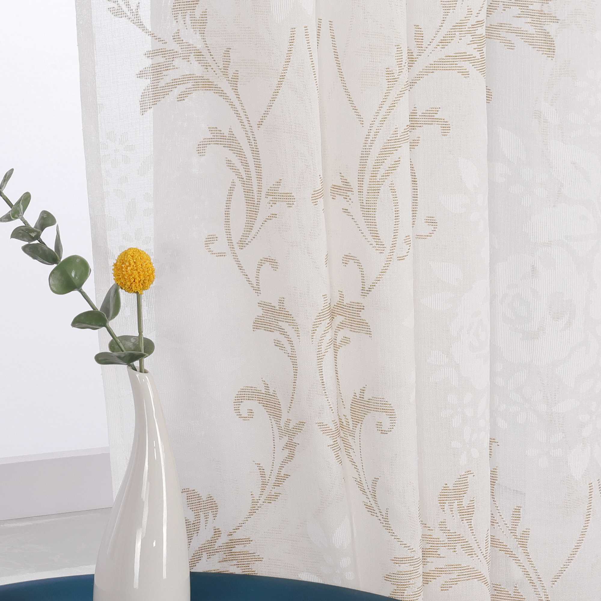 Curtain with Floral Pattern, Solid Color Lightweight Semi-Sheer