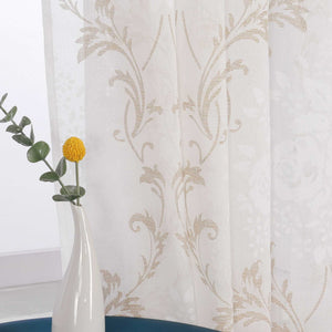 Curtain with Floral Pattern, Solid Color Lightweight Semi-Sheer