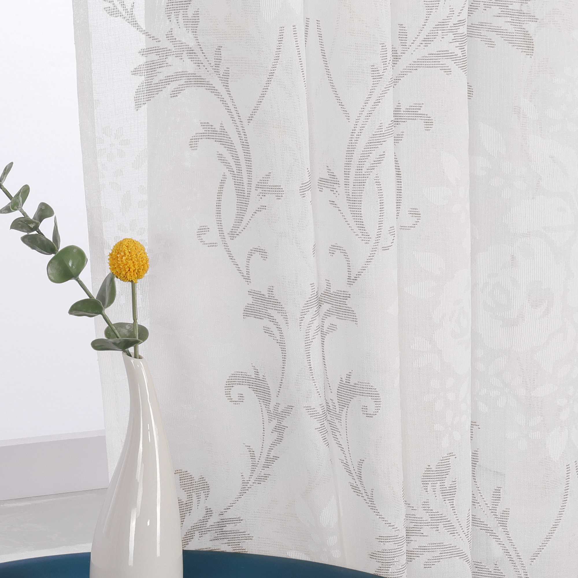 Curtain with Floral Pattern, Solid Color Lightweight Semi-Sheer - Gray, H x W 175 x 140cm
