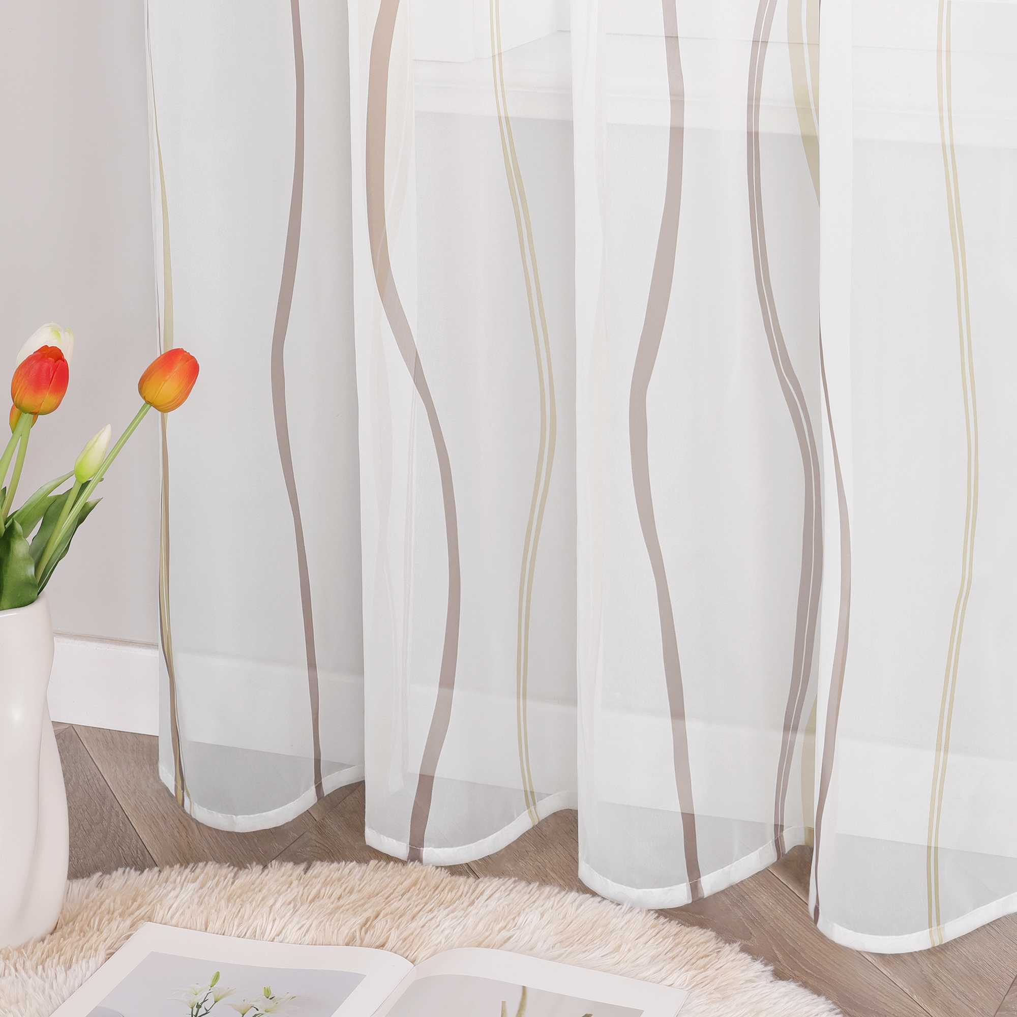 Curtain with Curtain Tape - Colorful Wave Pattern 1 Piece