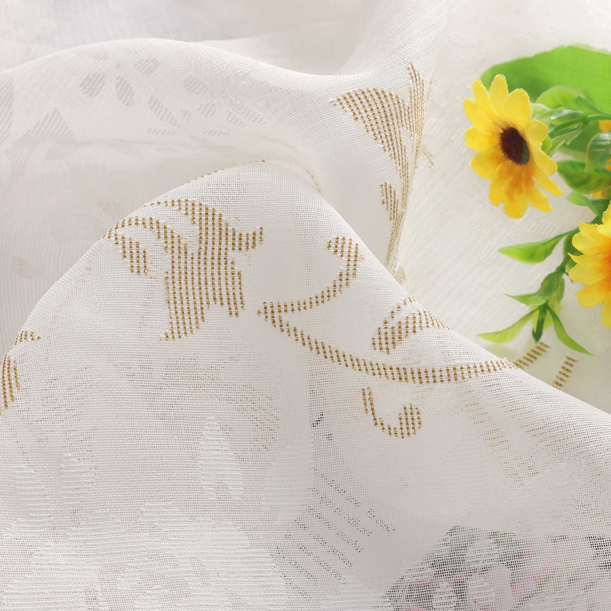 Curtain with Floral Pattern, Solid Color Lightweight Semi-Sheer