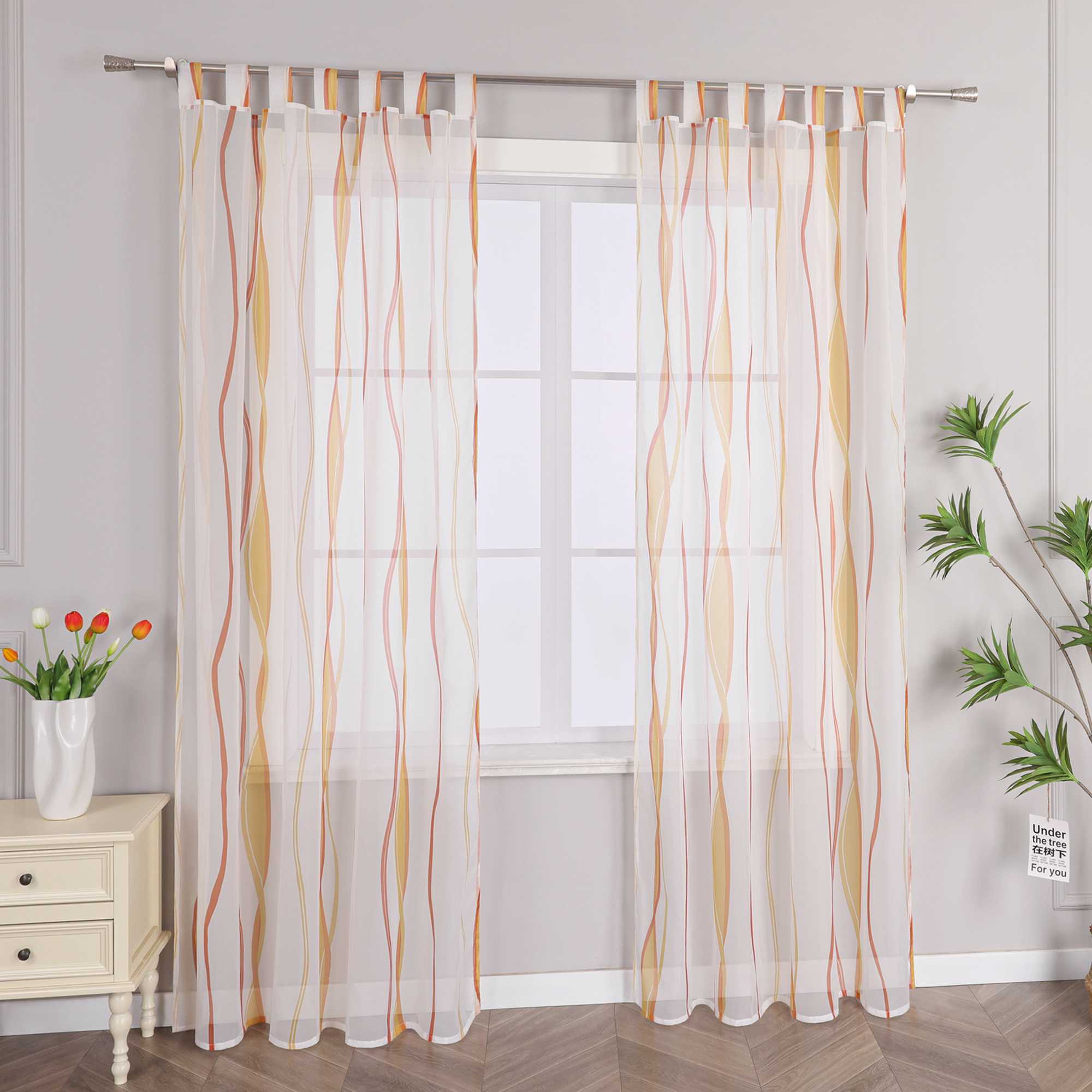 Curtain with Colorful Wave Patterns Sheer 1 Piece - Orange, W x H 140 x 225cm