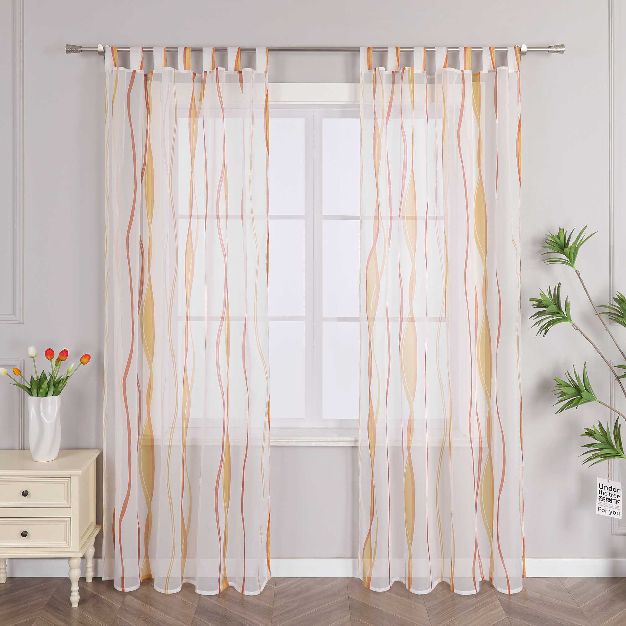 Curtain with Colorful Wave Patterns Sheer 1 Piece - Gray, W x H 140 x 225cm