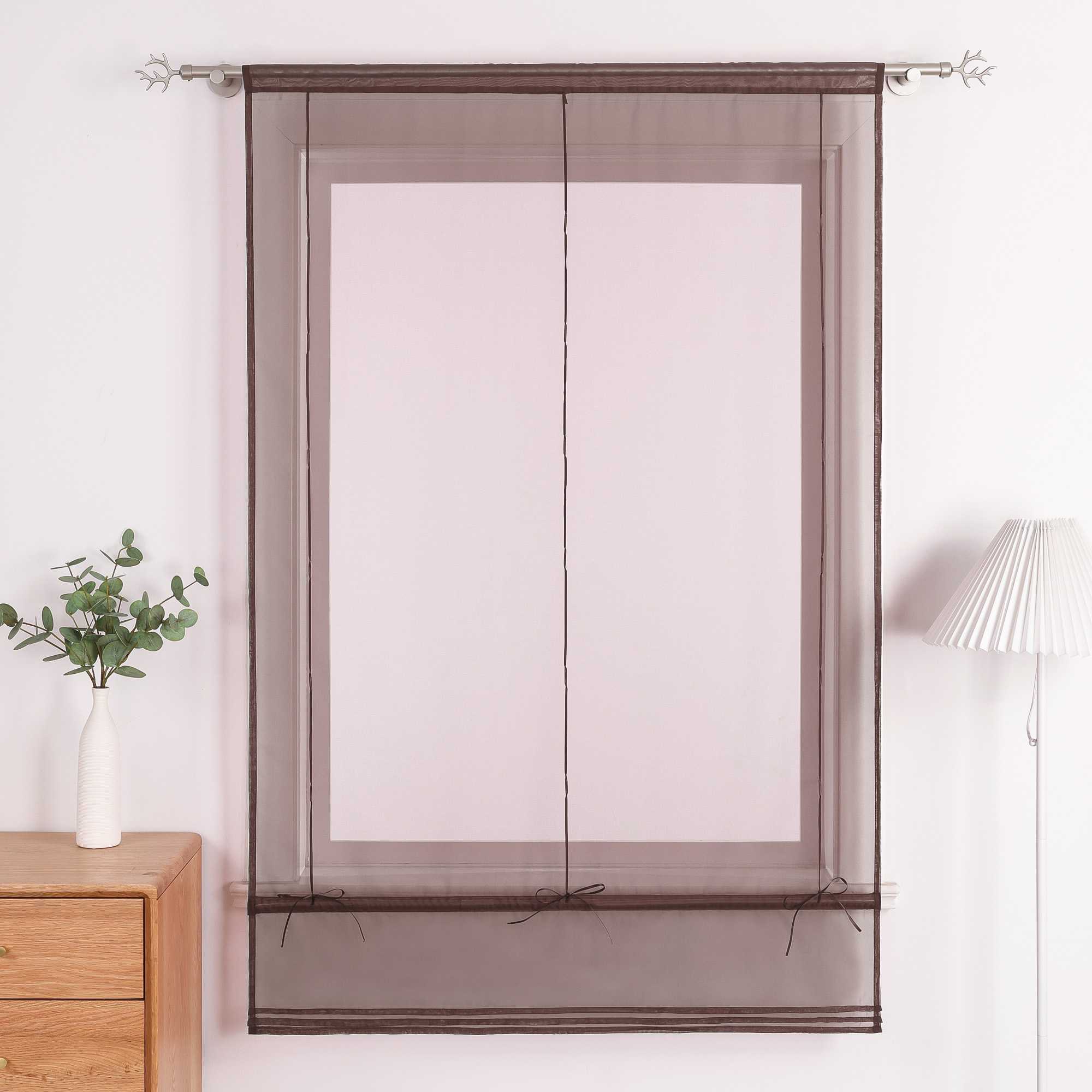 Roman Shade with Rod Pocket Sheer Airy Solid Color 1 Piece