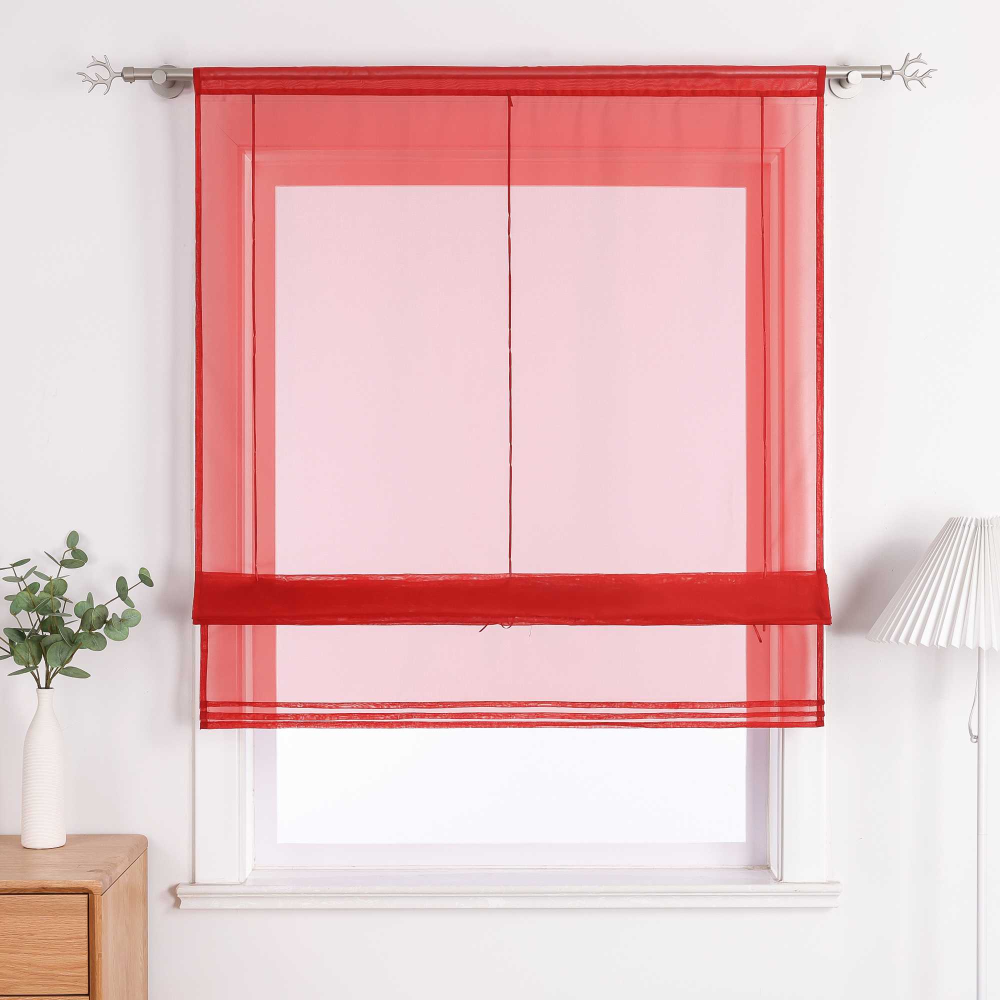 Roman Shade with Rod Pocket Sheer Airy Solid Color 1 Piece - White, W x H 140 x 155cm