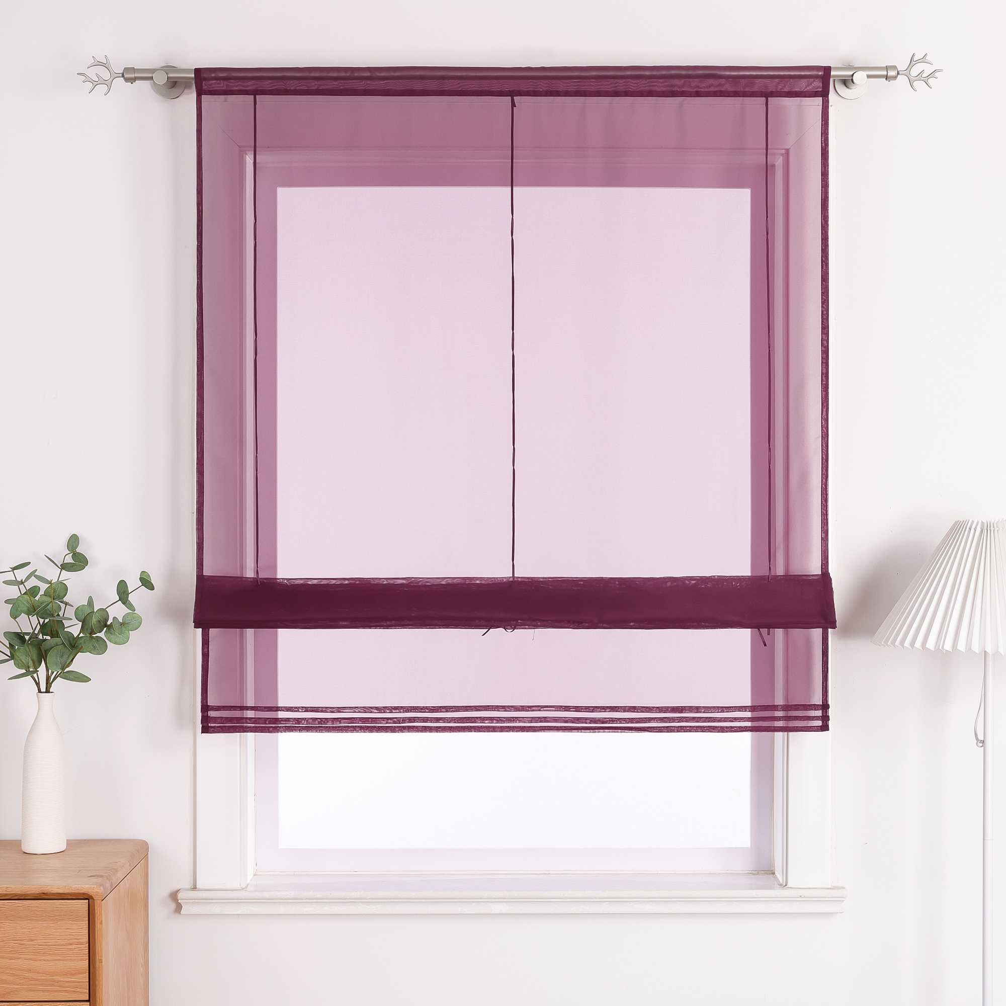 Roman Shade with Rod Pocket Sheer Airy Solid Color 1 Piece