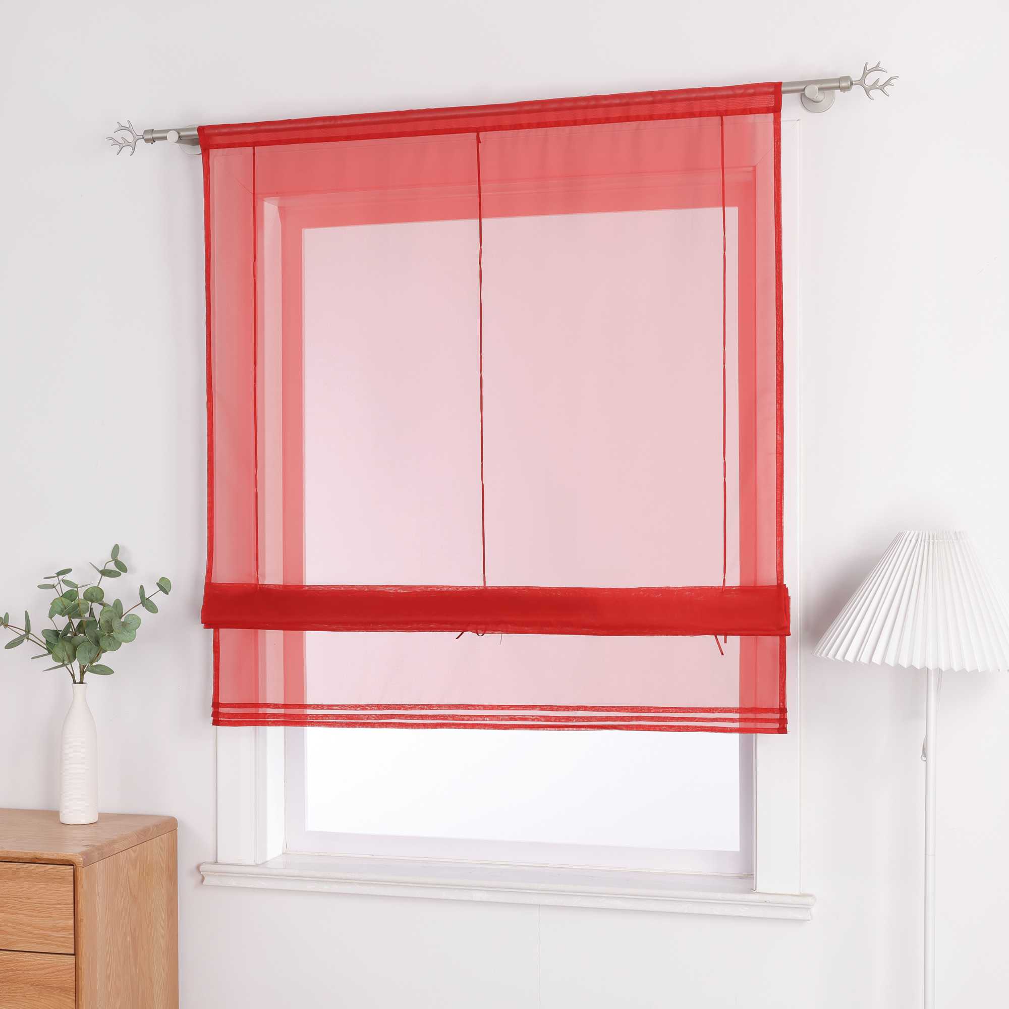 Roman Shade with Rod Pocket Sheer Airy Solid Color 1 Piece - Hell gray, W x H 60 x 155cm