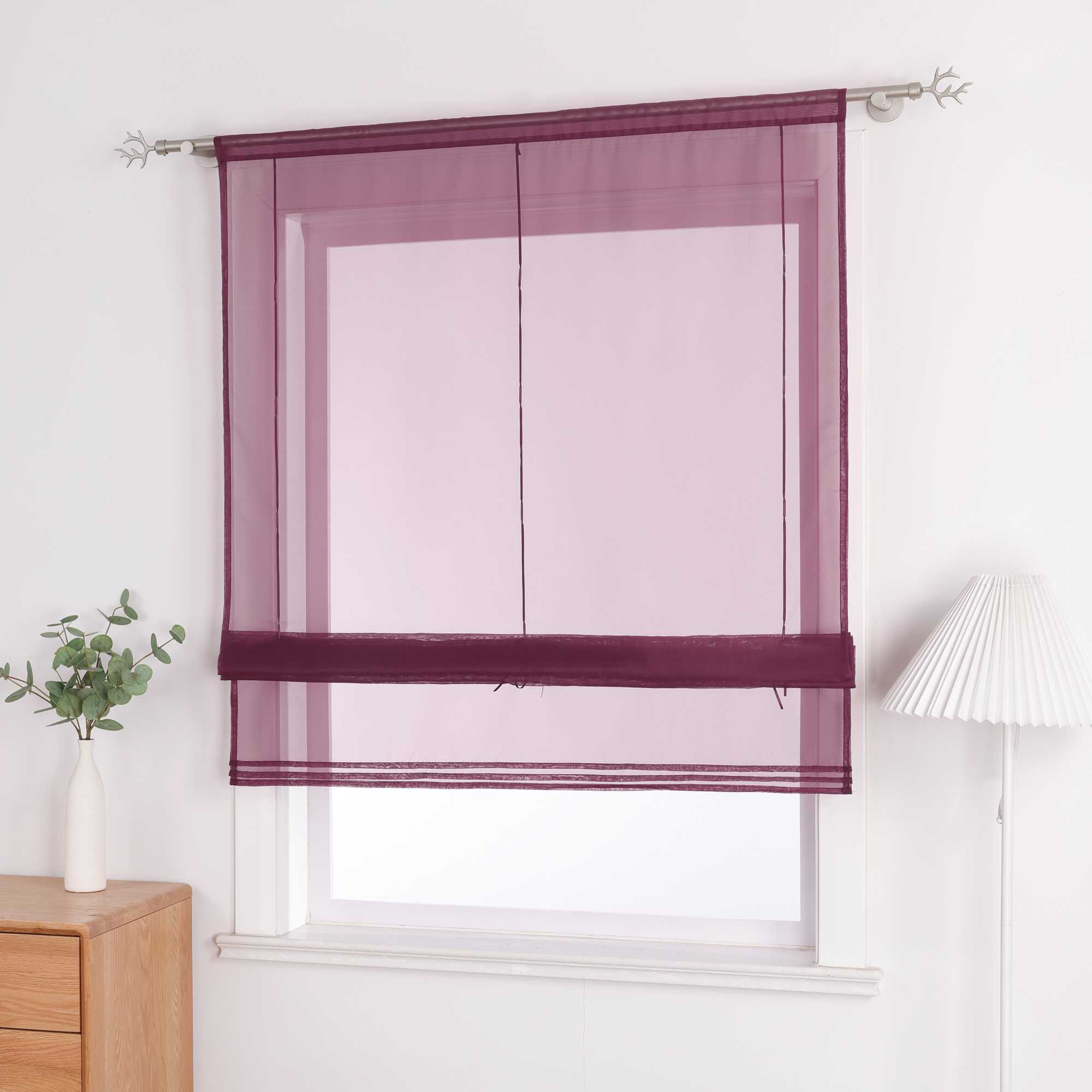 Roman Shade with Rod Pocket Sheer Airy Solid Color 1 Piece