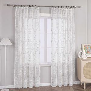 Curtain with Floral Pattern, Solid Color Lightweight Semi-Sheer - Blue, H x W 175 x 140cm