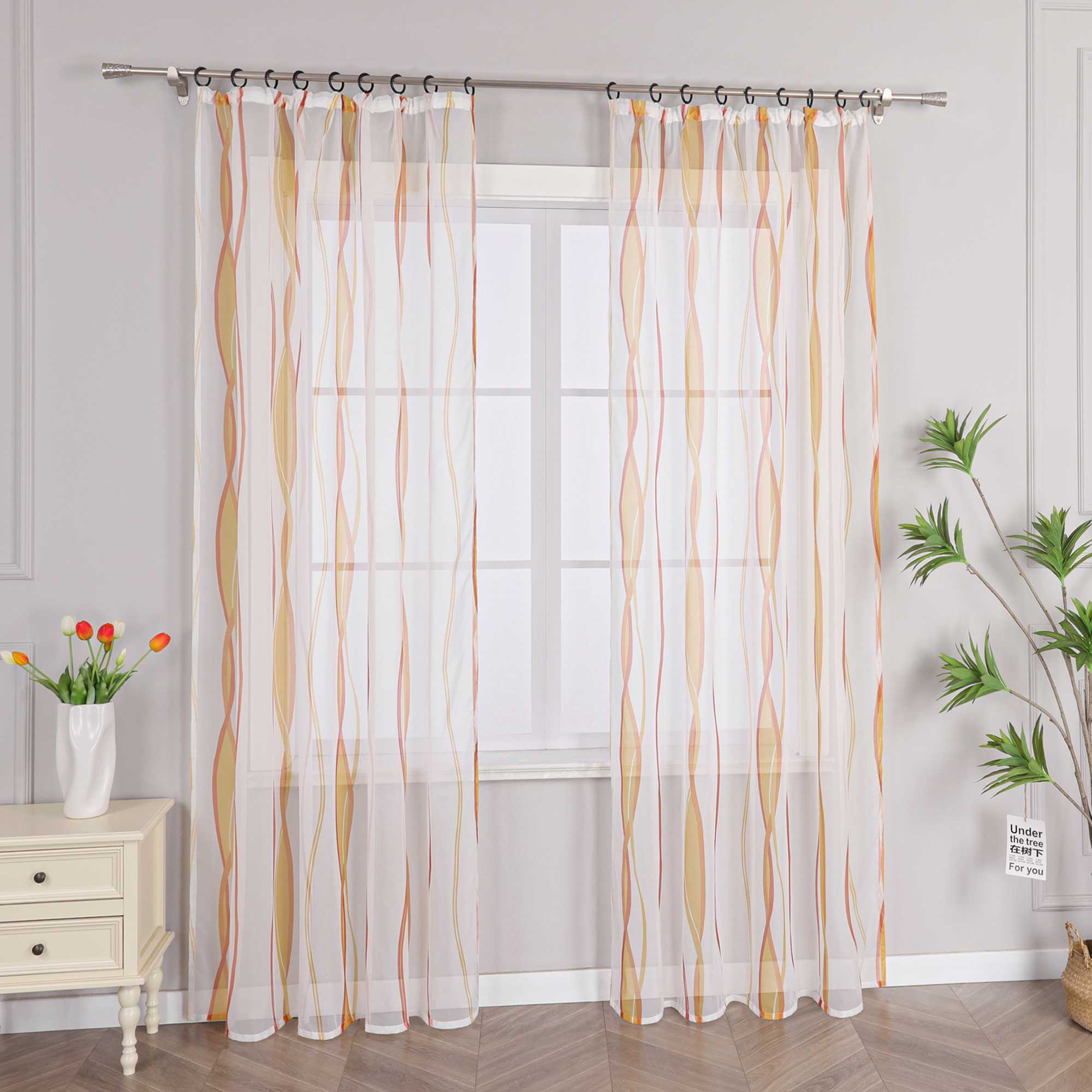 Curtain with Curtain Tape - Colorful Wave Pattern 1 Piece - Green, W x H 140 x 175cm