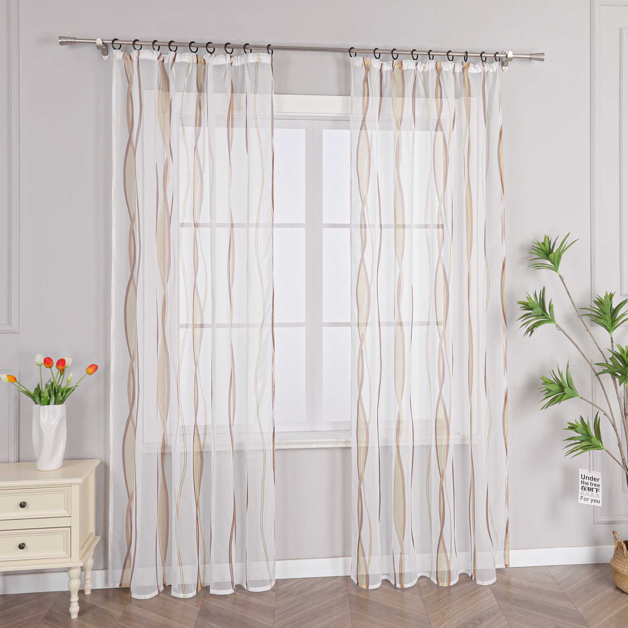 Curtain with Curtain Tape - Colorful Wave Pattern 1 Piece