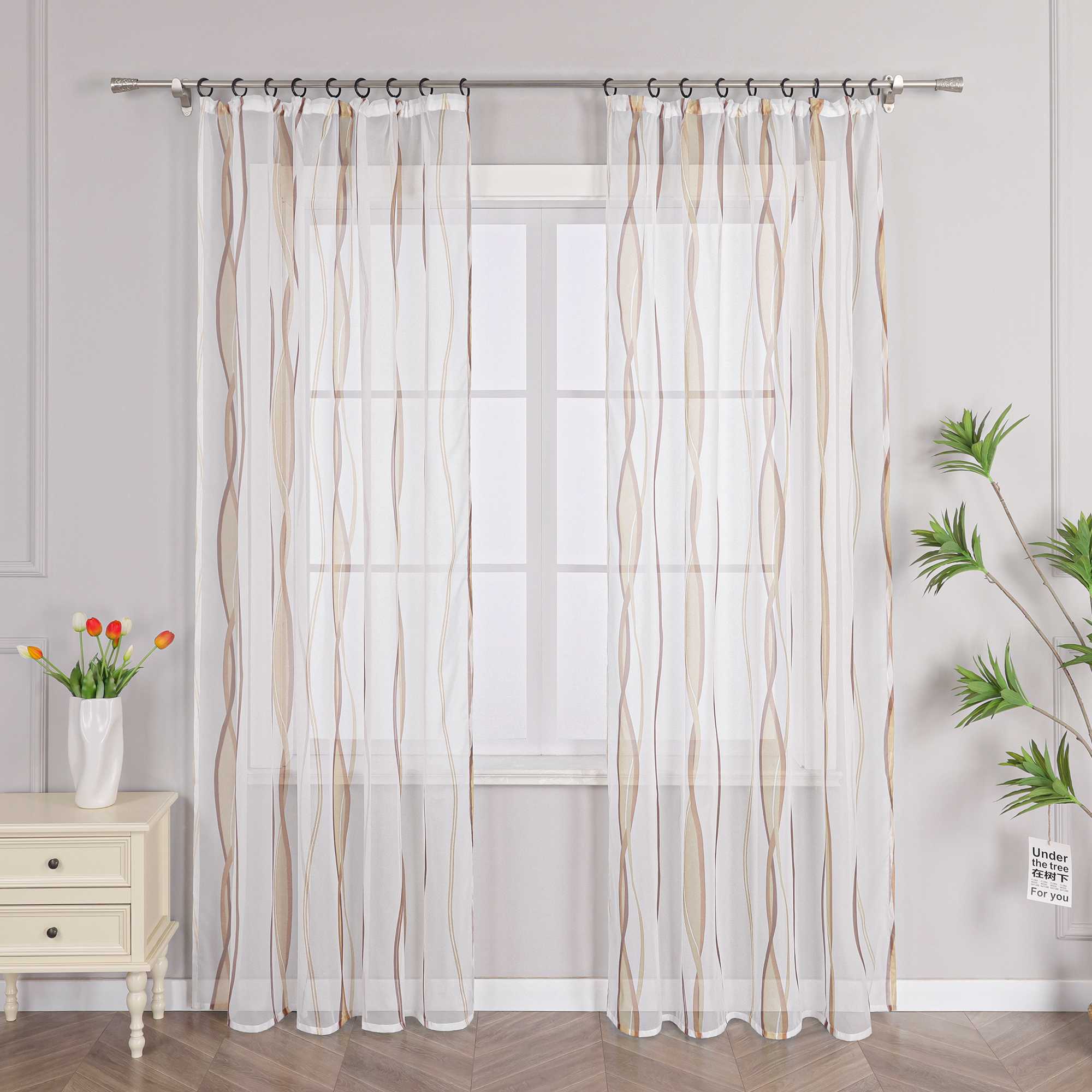 Curtain with Curtain Tape - Colorful Wave Pattern 1 Piece