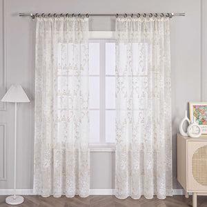 Curtain with Floral Pattern, Solid Color Lightweight Semi-Sheer