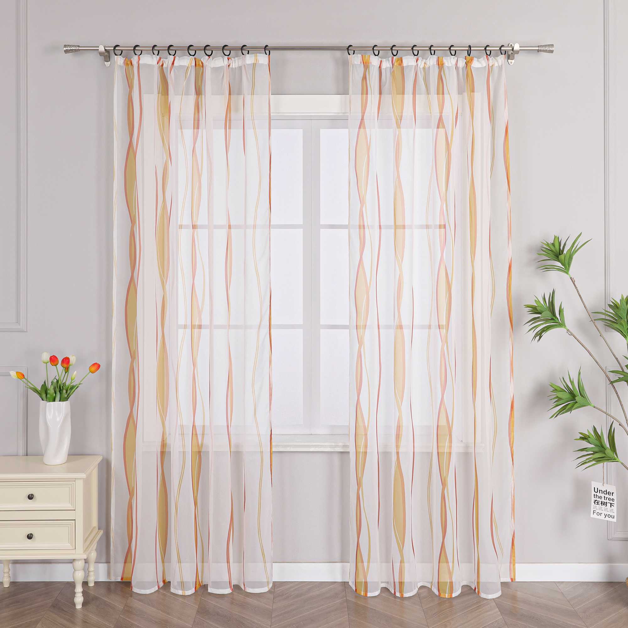 Curtain with Curtain Tape - Colorful Wave Pattern 1 Piece - Green, W x H 140 x 145cm